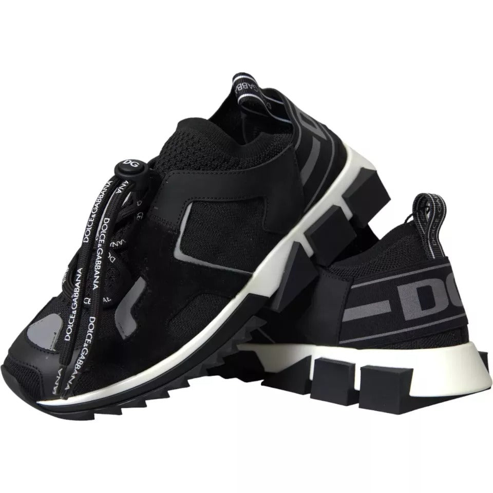 Elevate your style with Dolce & Gabbana's Black White Logo Sorrento Sneakers, where Italian craftsmanship meets luxurious comfort for the discerning individual.