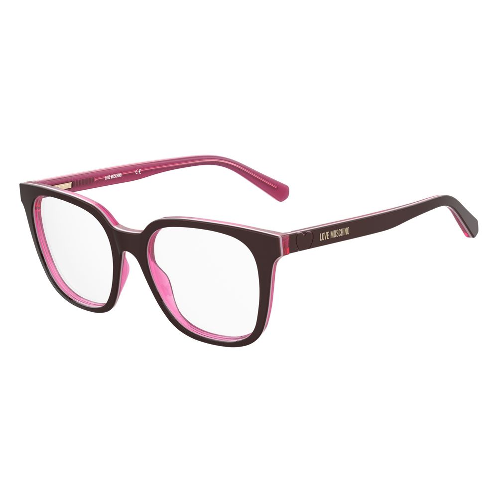Discover the Love Moschino Burgundy Acetate Glasses, a masterpiece of artisanal elegance, where luxurious craftsmanship meets timeless allure for the discerning individual.