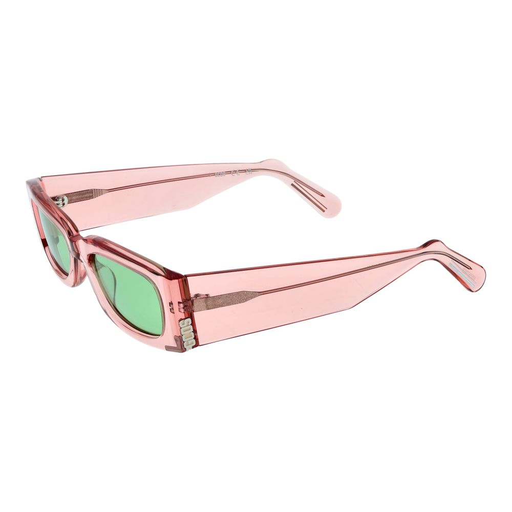 Indulge in the GCDS Pink Acetate Sunglasses, where exquisite rose acetate meets striking green lenses, embodying sophistication and timeless elegance for every occasion.