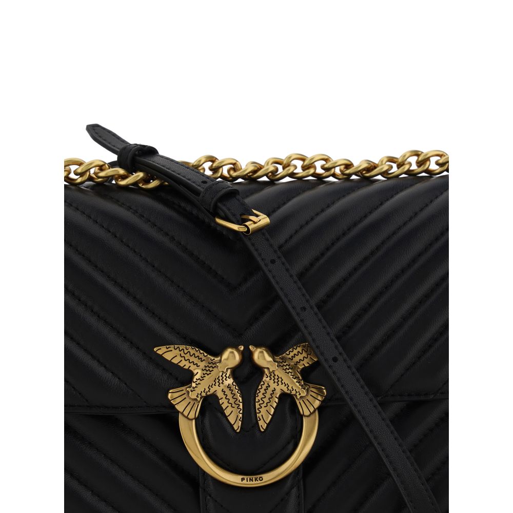 PINKO Black Calf Leather Bos Taurus Shoulder Bag - Luxurious Elegance