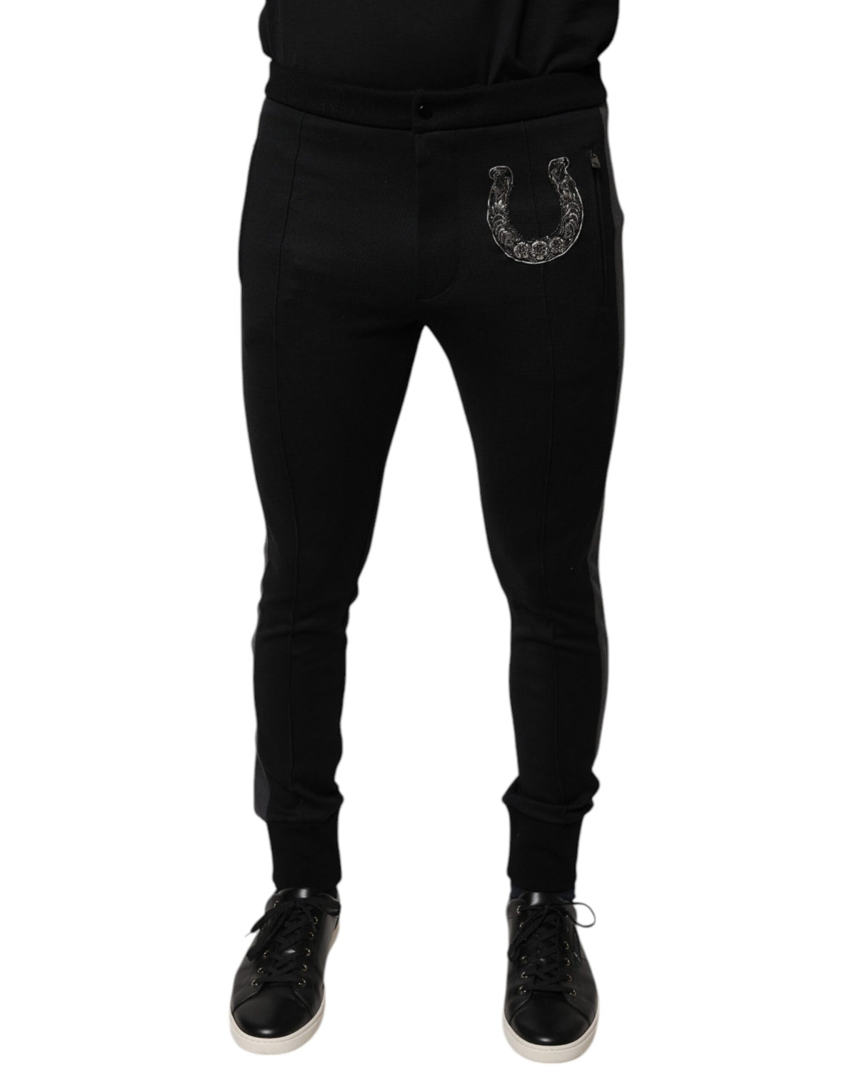 Dolce & Gabbana Black Horseshoe Embellished Wool Pants