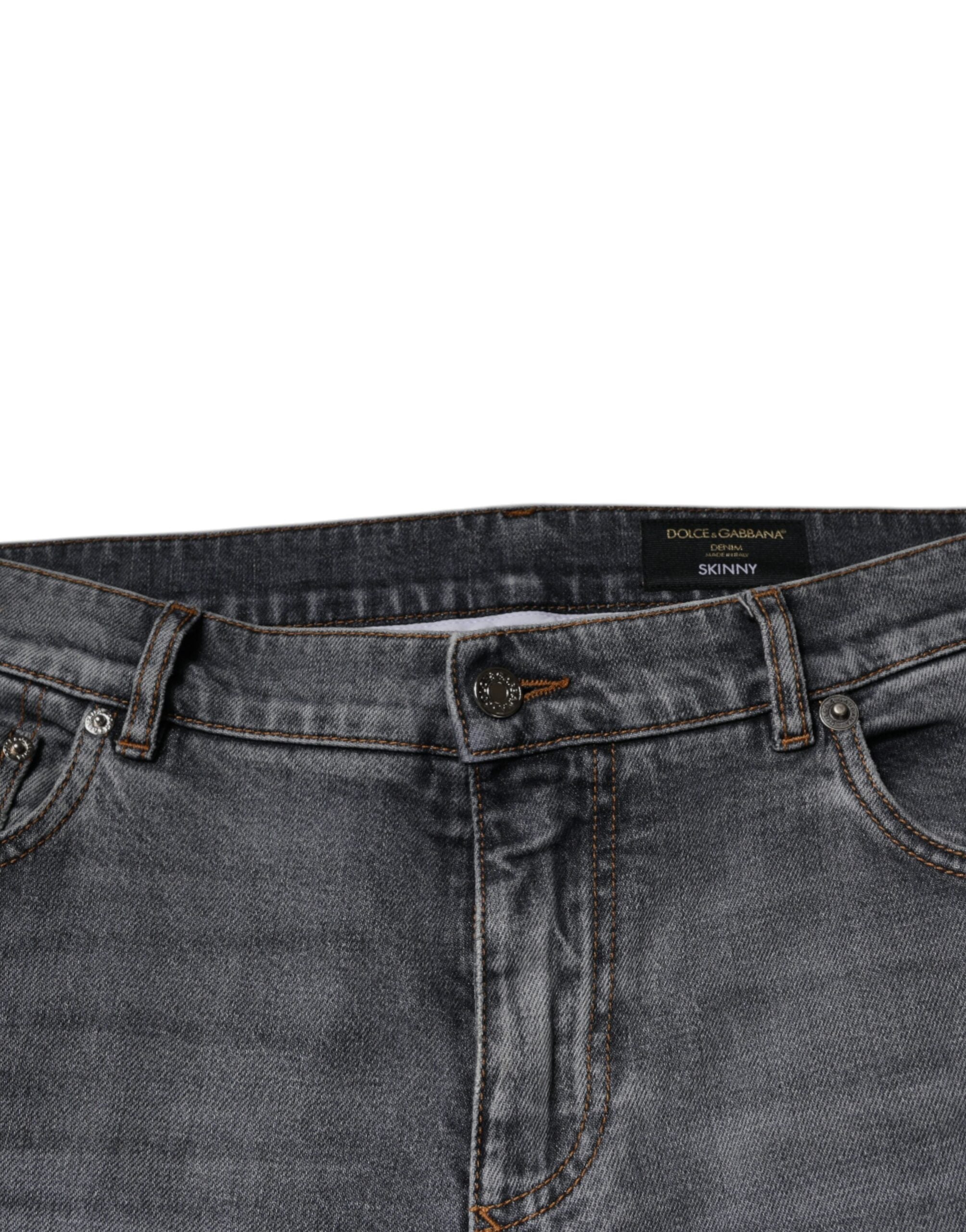 Dolce & Gabbana Gray Logo Cotton Stretch Skinny Denim Jeans