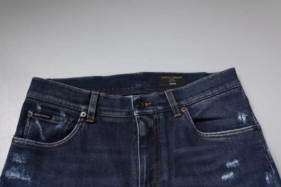 Dolce & Gabbana Dark Blue Logo Skinny Denim Jeans for Timeless Elegance