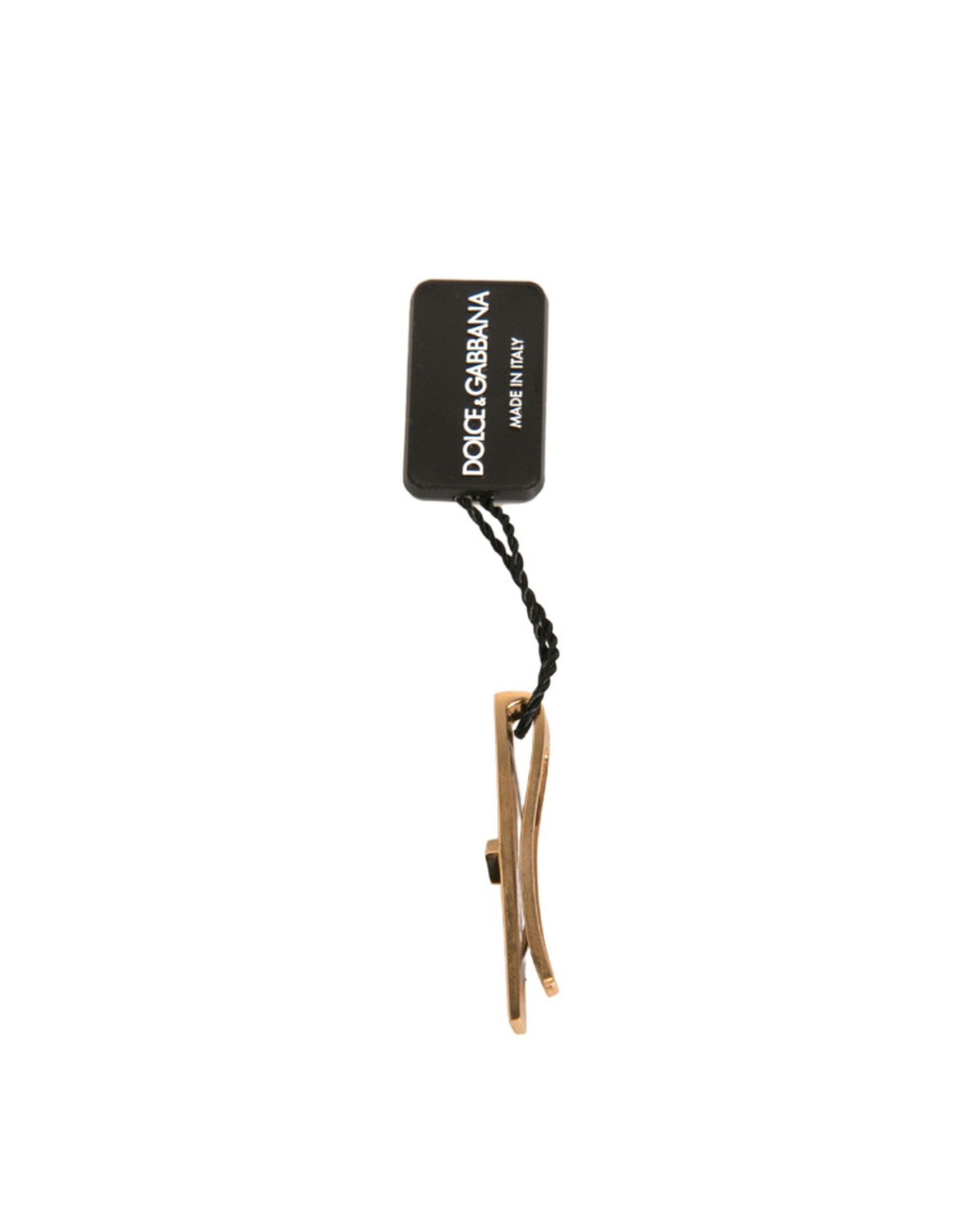 Elevate your style with the Dolce & Gabbana Gold Tone Brass Crystal Tie Clip Bar, a masterpiece of Italian craftsmanship that embodies timeless elegance and sophistication.
