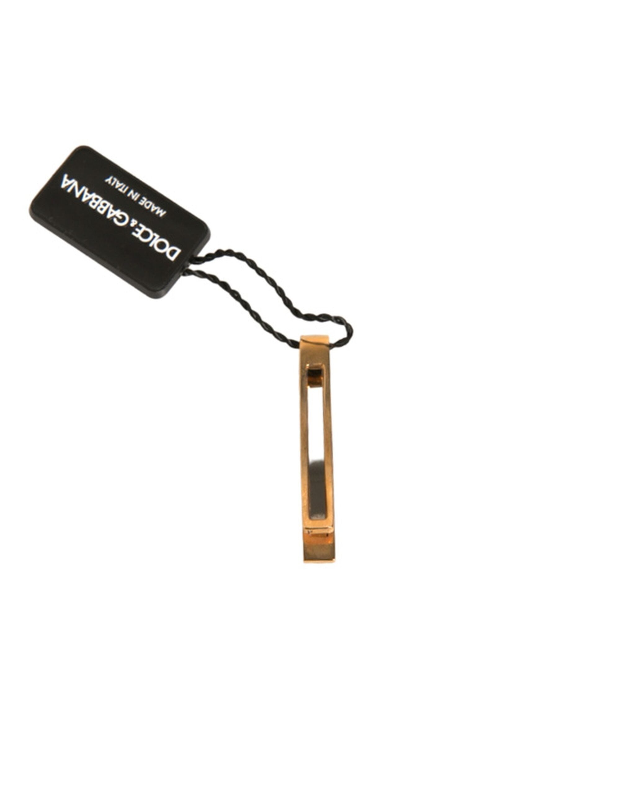 Elevate your style with the Dolce & Gabbana Gold Tone Brass Crystal Tie Clip Bar, a symbol of exquisite Italian craftsmanship and timeless elegance for discerning individuals.