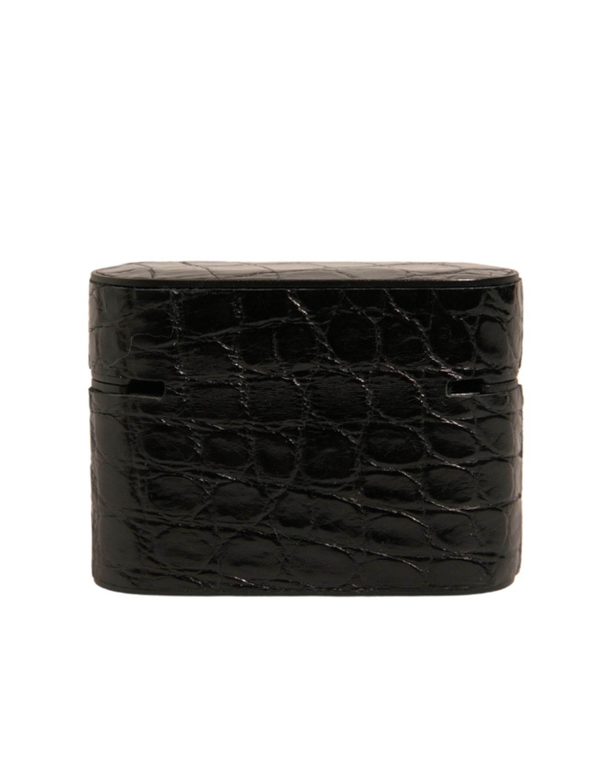 Indulge in the exquisite Dolce & Gabbana Black Leather Metal Logo Plaque Holder Airpods Case, a testament to luxurious craftsmanship and timeless elegance, perfect for the discerning individual.