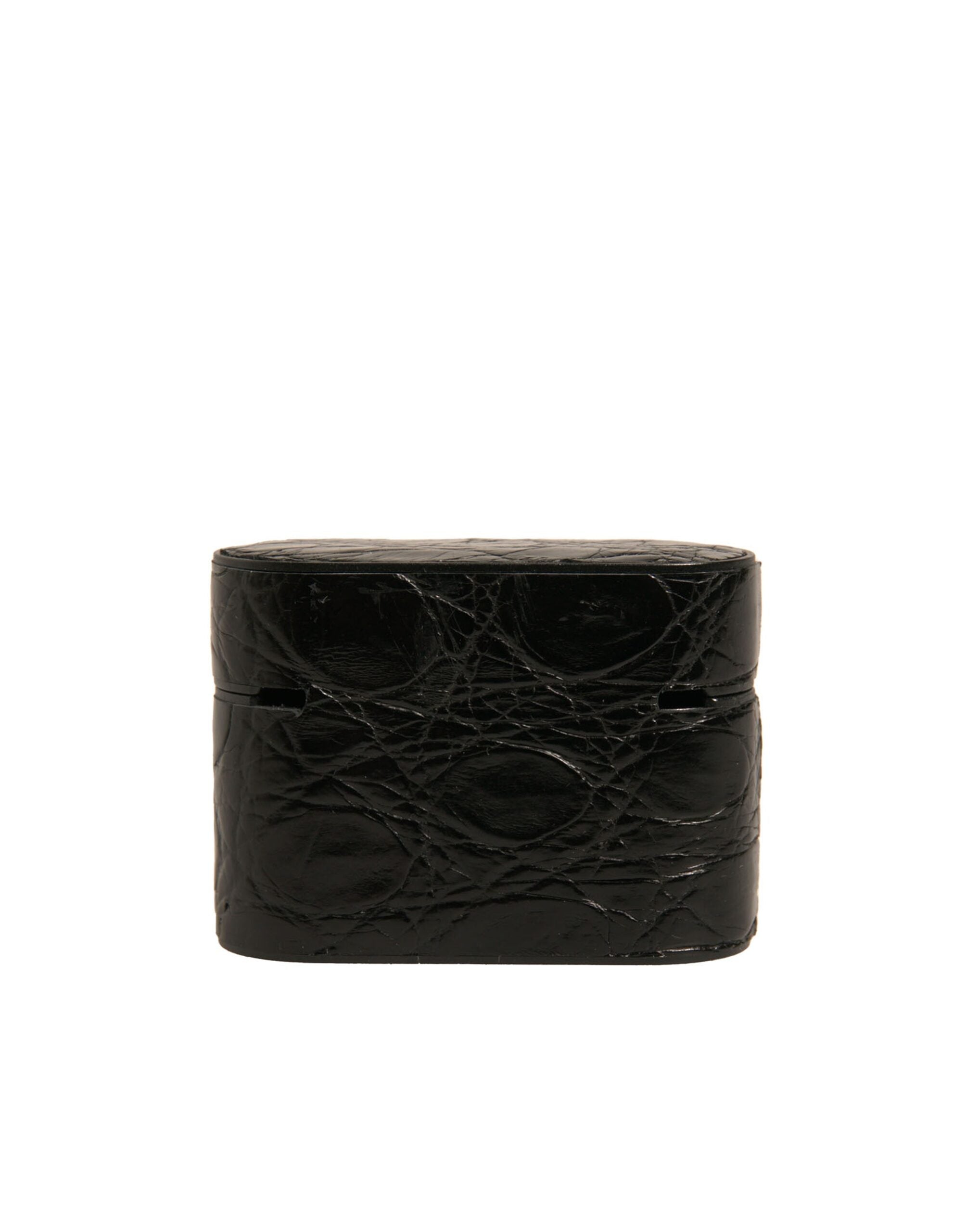Elevate your style with the Dolce & Gabbana Black Leather Airpods Case, crafted from luxurious caiman leather, a timeless accessory that embodies sophistication and prestige.