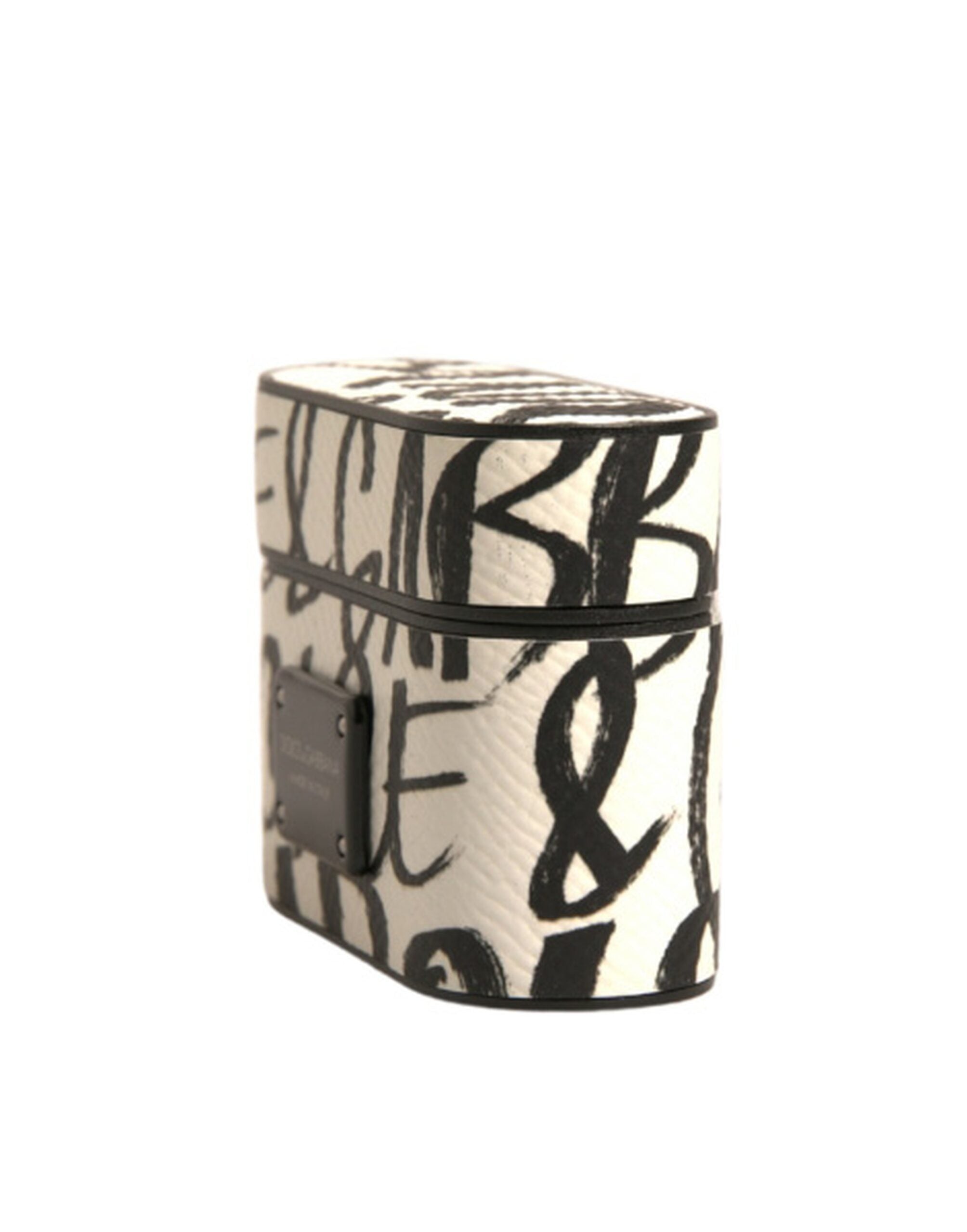 Indulge in the Dolce & Gabbana Black White Leather Scribble Embossed Logo Airpods Case, where exquisite Italian craftsmanship meets luxurious style, perfect for the discerning individual.