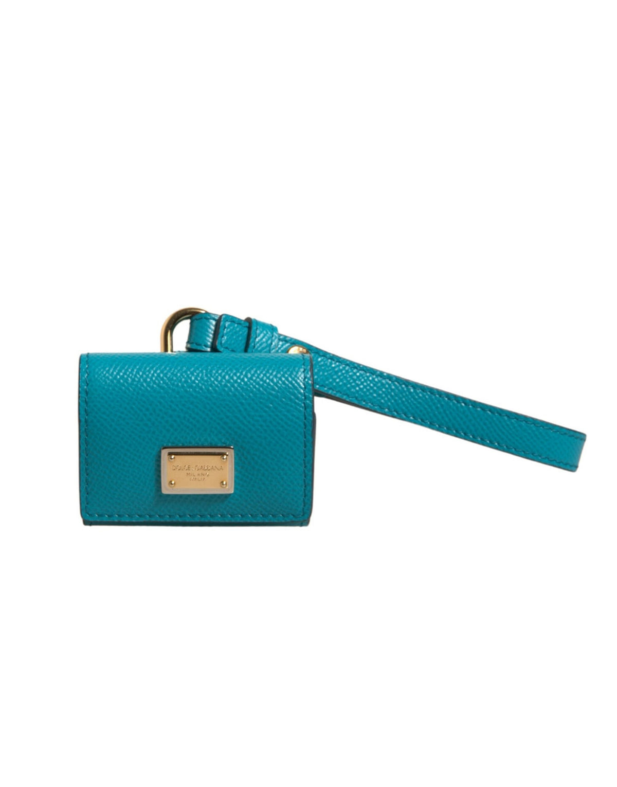 Indulge in the exquisite Dolce & Gabbana Green Logo Plaque Leather Airpods Case, a luxurious blend of premium leather and gold accents, perfect for the discerning individual.