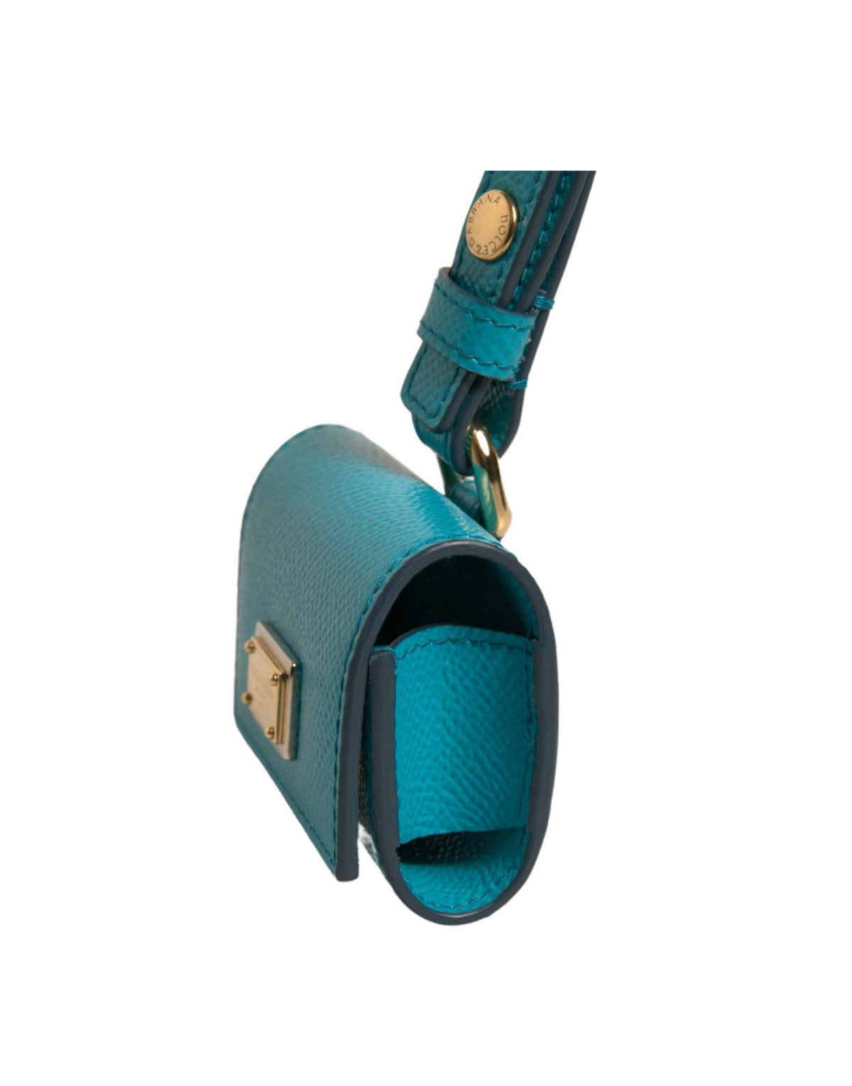 Indulge in the exquisite Dolce & Gabbana Green Logo Plaque Leather Airpods Case, a luxurious blend of premium leather and gold accents, perfect for the discerning individual.