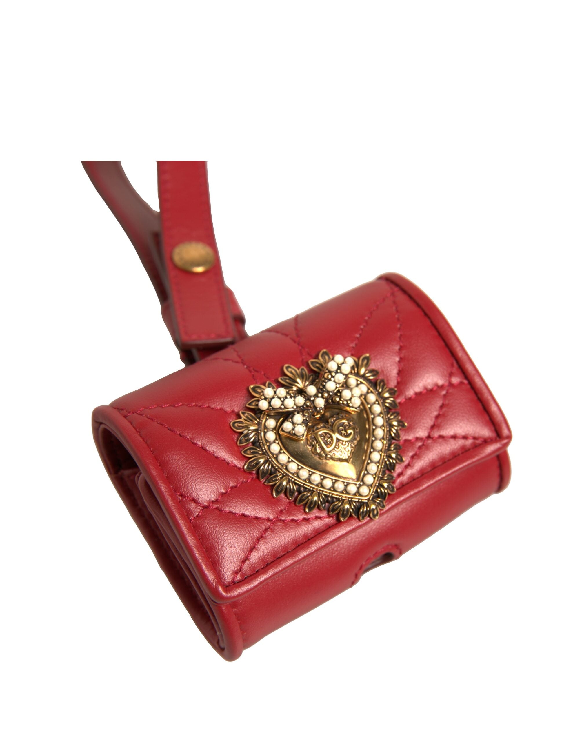 Elevate your style with the Dolce & Gabbana Black Leather Devotion Heart Strap Airpod Case, a luxurious blend of exquisite craftsmanship and bold design, perfect for the discerning individual.