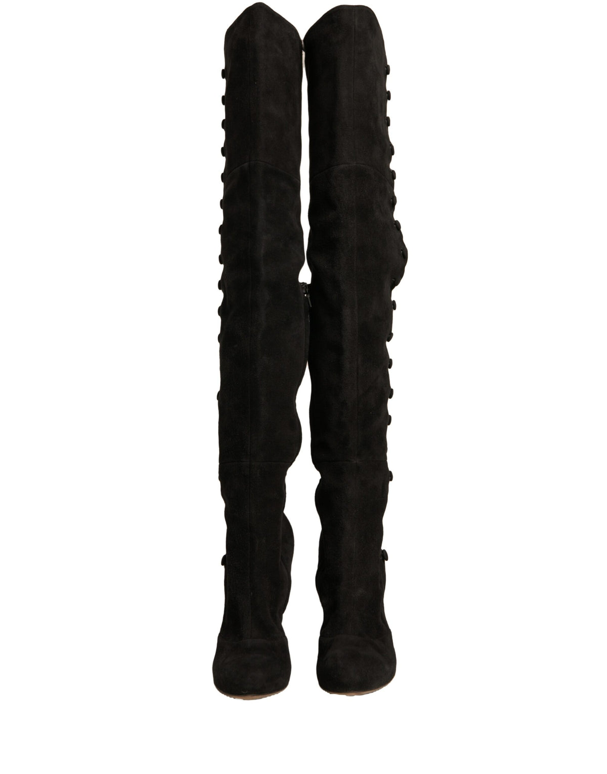 Experience the exquisite allure of Dolce & Gabbana's Black Suede Heels Knee High Boots, where artisanal craftsmanship meets luxurious elegance for the discerning individual.