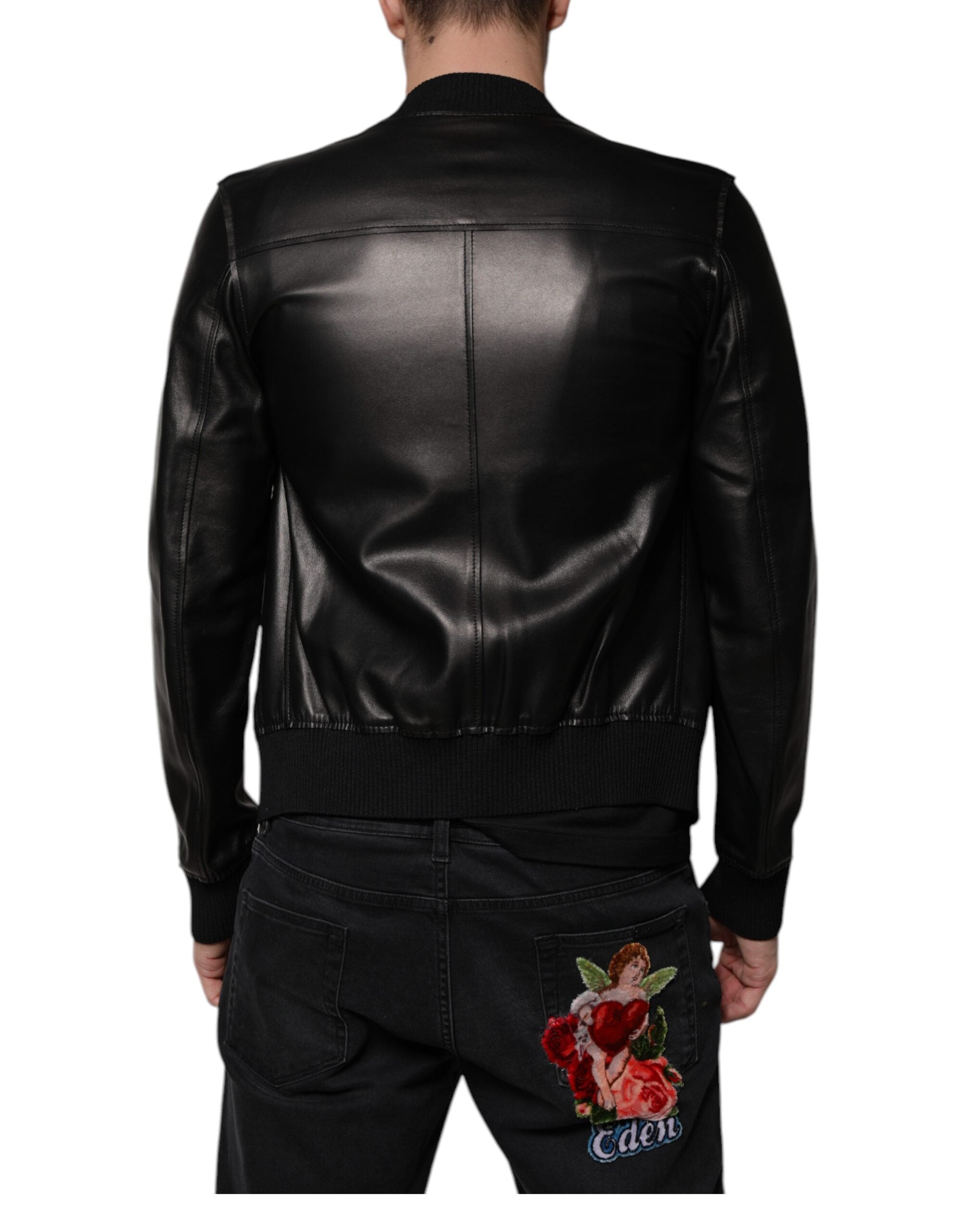 Indulge in the exquisite craftsmanship of the Dolce & Gabbana Black Lambskin Full Zip Biker Blouson Jacket, a timeless luxury that elevates your style and confidence.