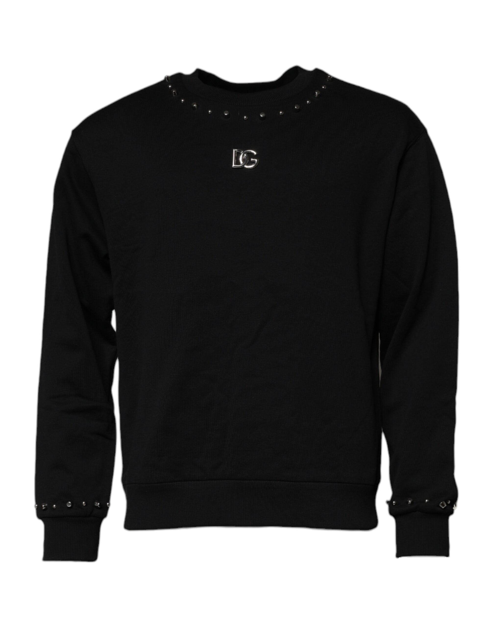 Indulge in the Dolce & Gabbana Black Logo Stud Pullover, a masterpiece of 100% cotton, where exquisite craftsmanship meets timeless elegance for the discerning wardrobe.