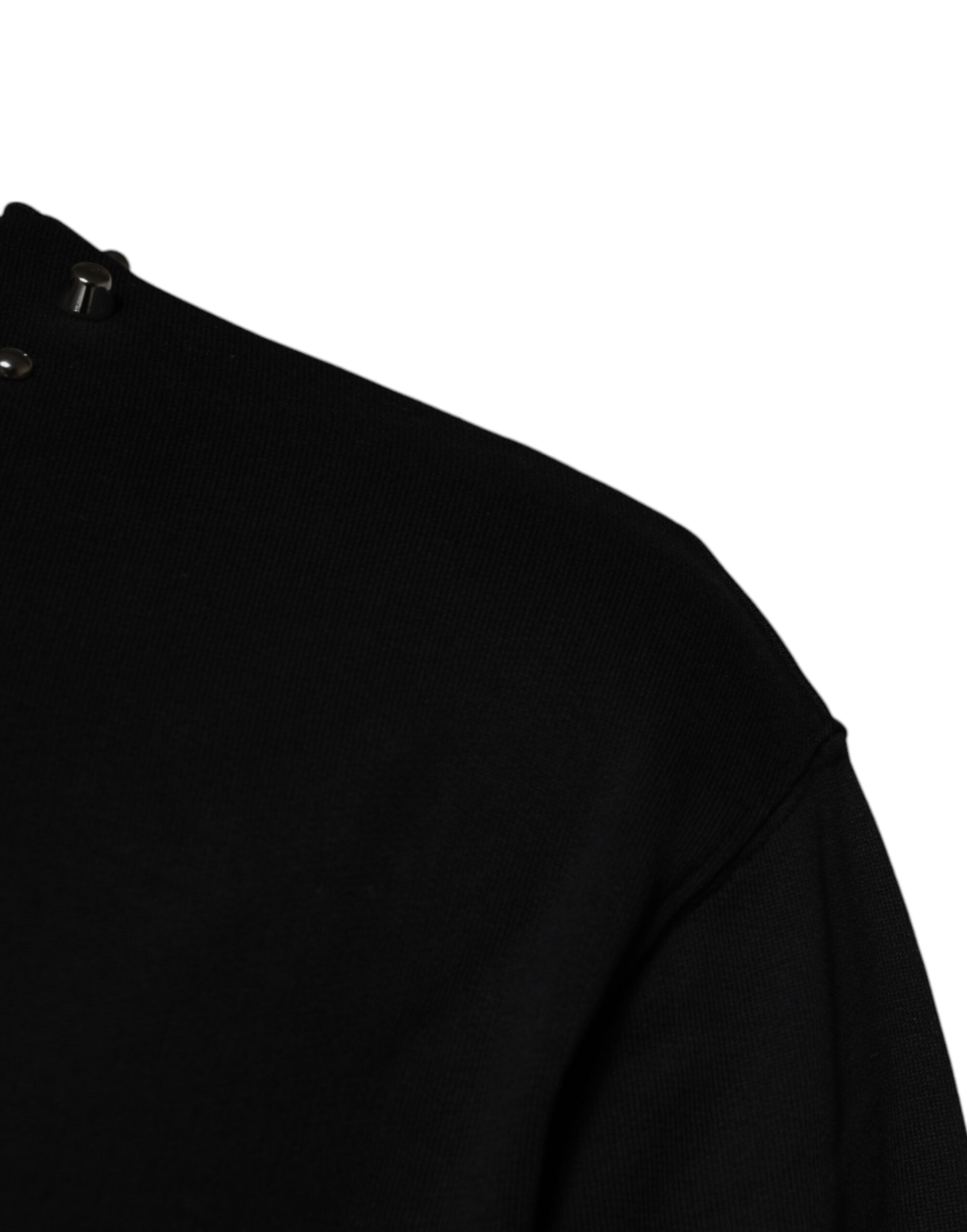 Indulge in the exquisite Dolce & Gabbana Black Logo Stud Pullover, crafted from 100% cotton, merging luxury with effortless elegance for the discerning individual.