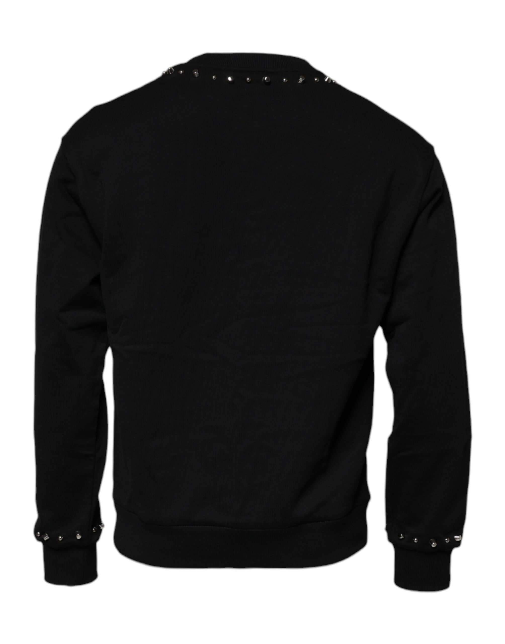 Elevate your wardrobe with the Dolce & Gabbana Black Logo Stud Pullover, a luxurious 100% cotton masterpiece that embodies sophistication and timeless elegance.