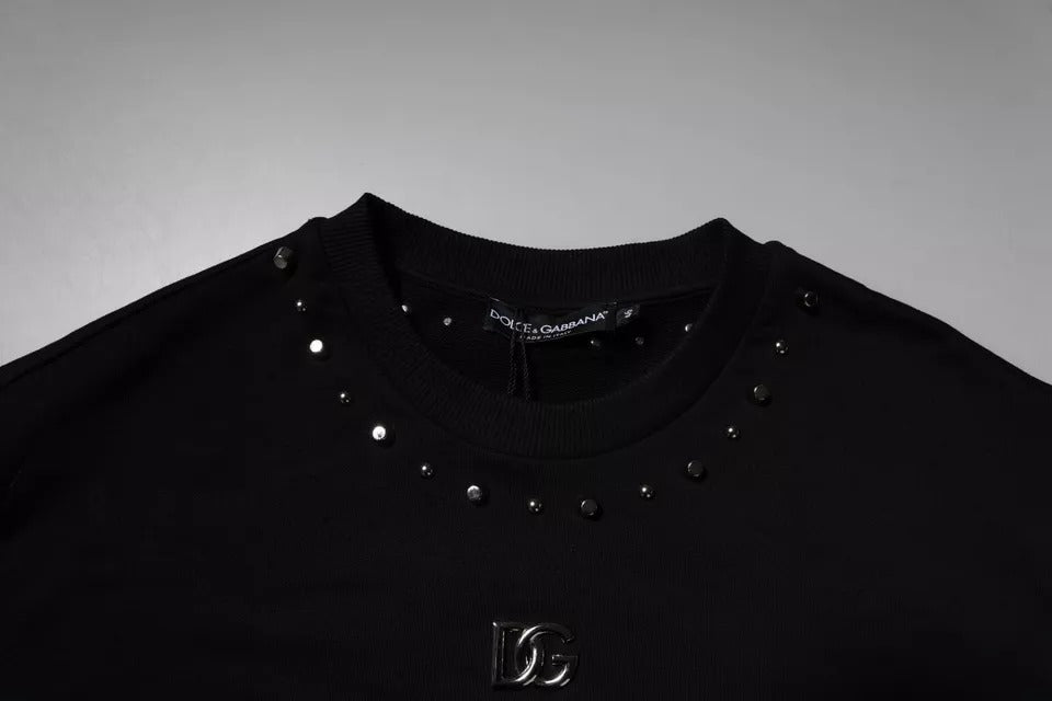 Indulge in the exquisite Dolce & Gabbana Black Logo Stud Pullover, crafted from 100% cotton, where luxury meets artistry for a timeless statement of elegance.