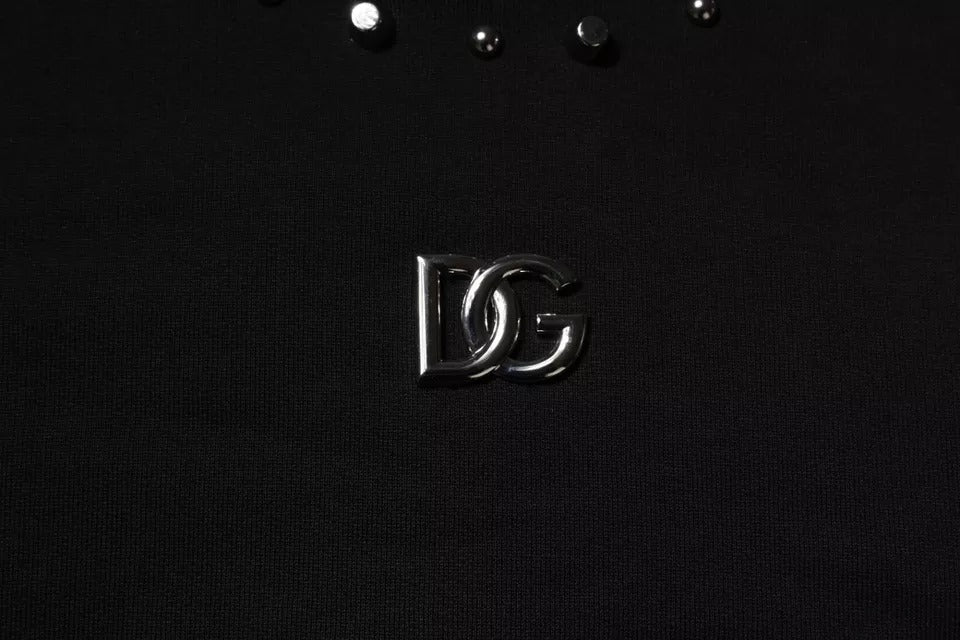 Indulge in the exquisite Dolce & Gabbana Black Logo Stud Pullover, a luxurious cotton masterpiece that redefines elegance and sophistication for discerning tastes.