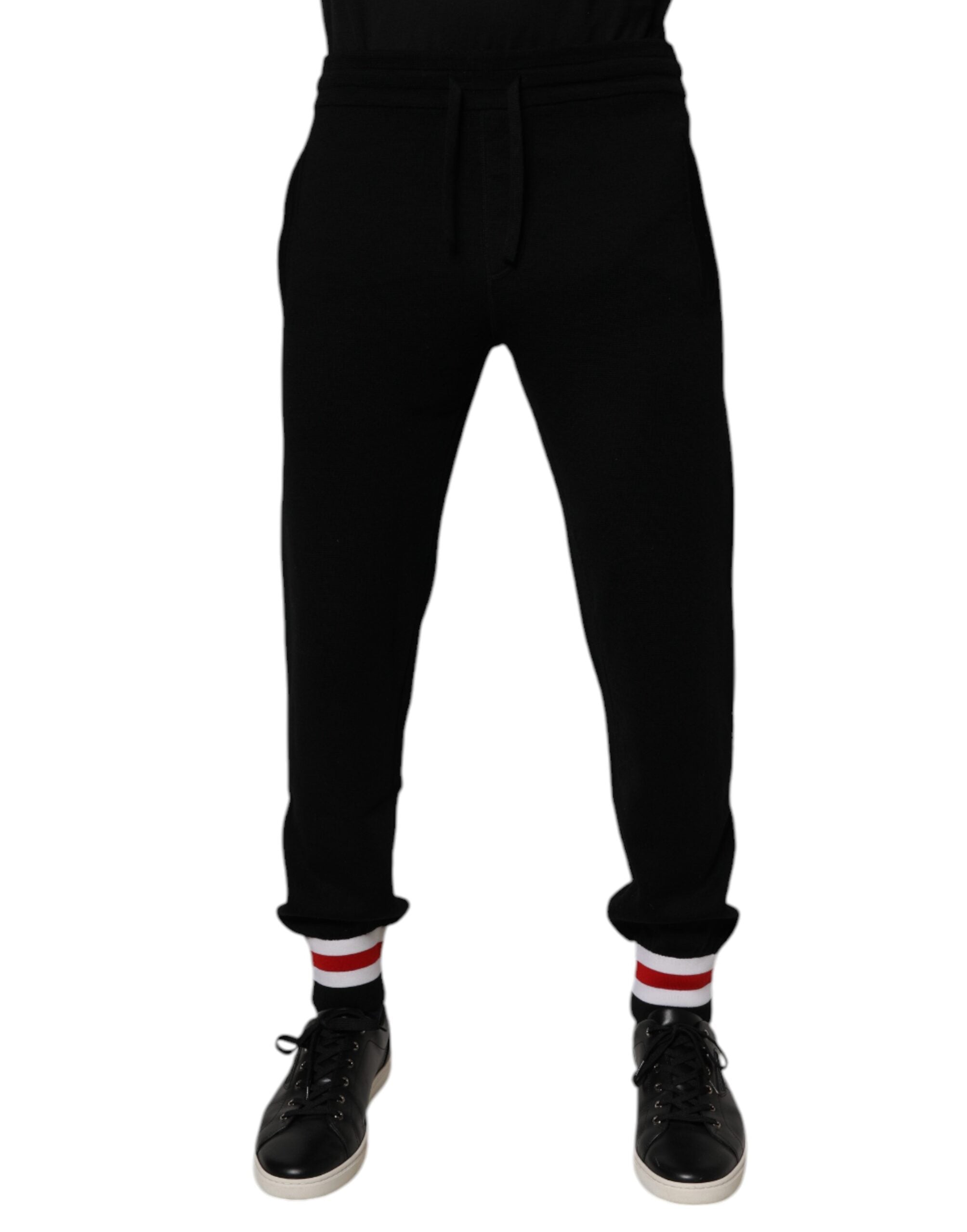 Dolce & Gabbana Black Wool Mid Waist Jogger Sweatpants Couture