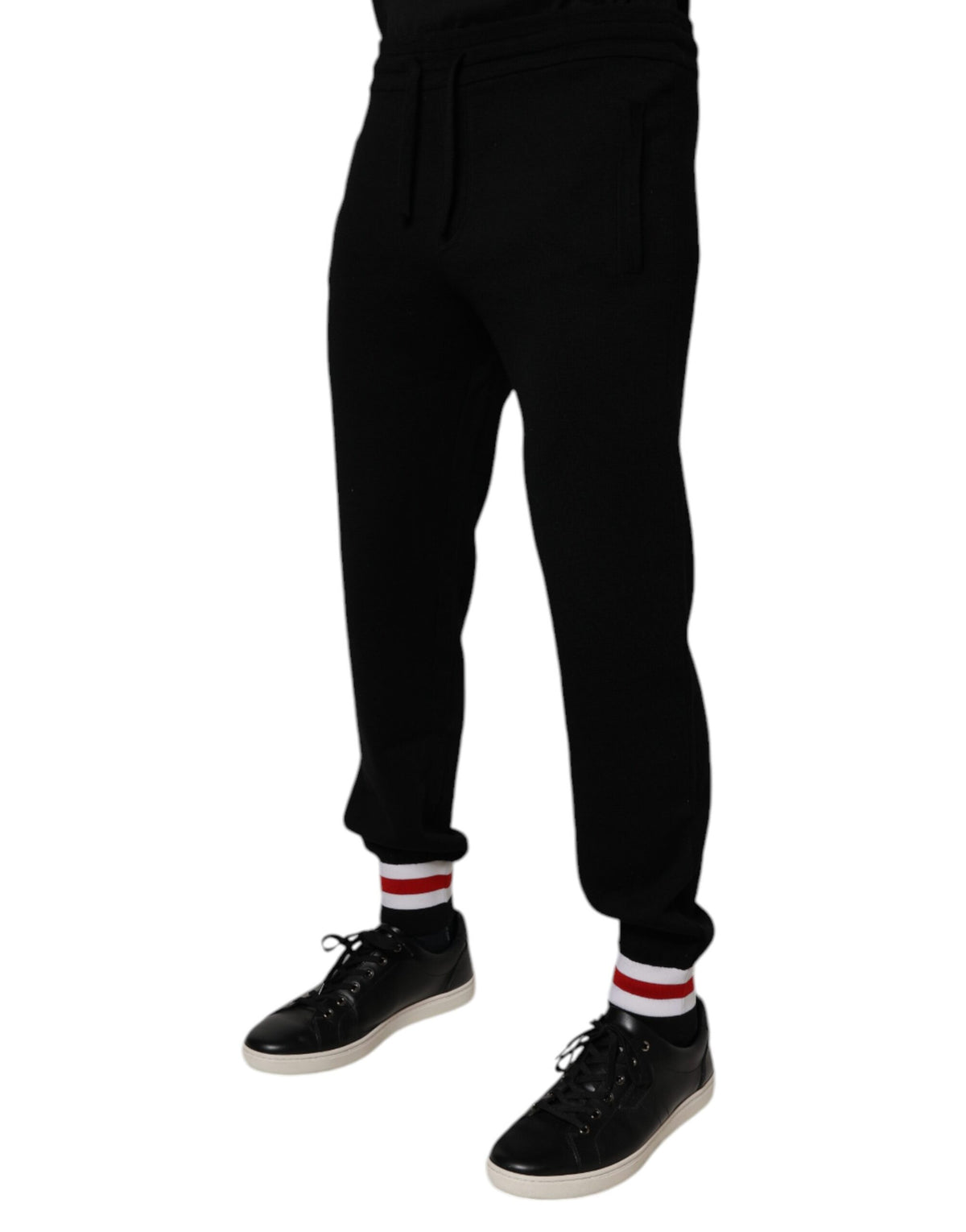 Dolce & Gabbana Black Wool Mid Waist Jogger Sweatpants Couture