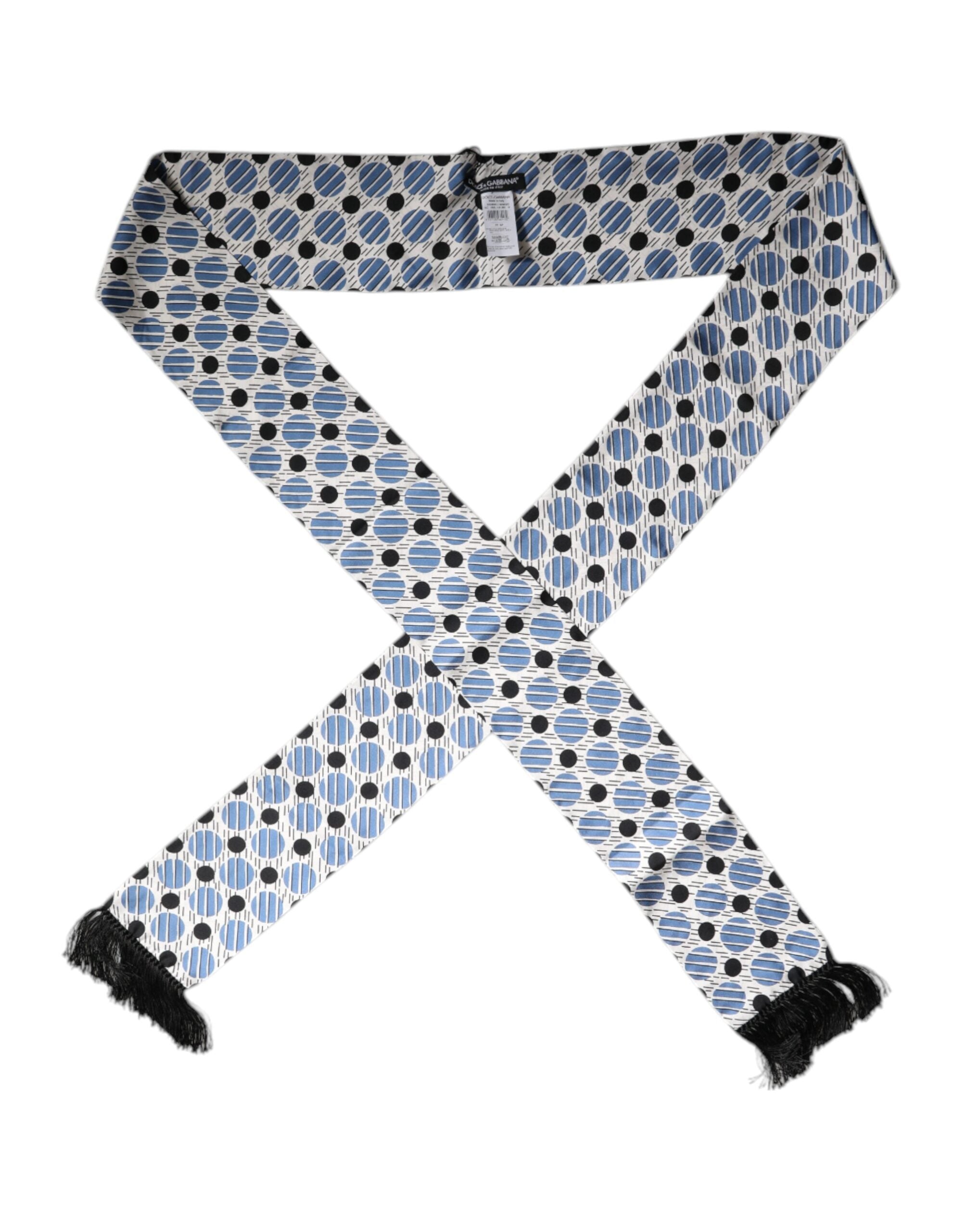 Dolce & Gabbana White Blue Polka Dotted Silk Skinny Scarf