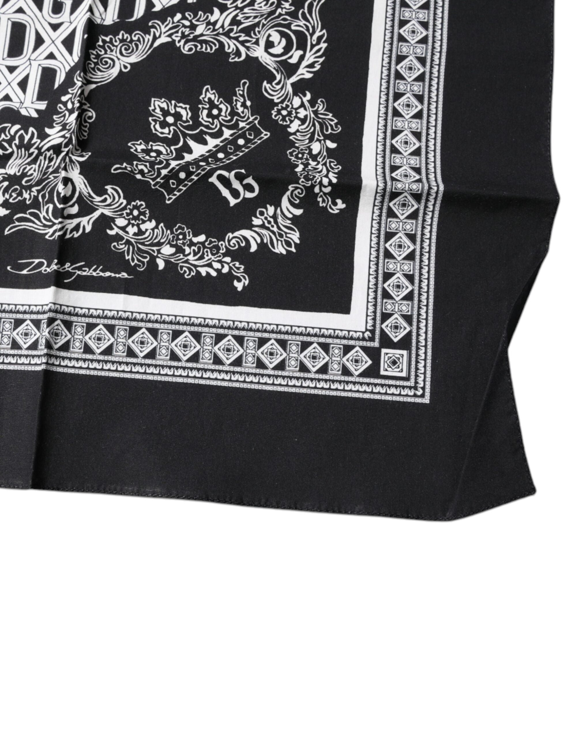 Dolce & Gabbana Black Logo Monogram Cotton Handkerchief Scarf