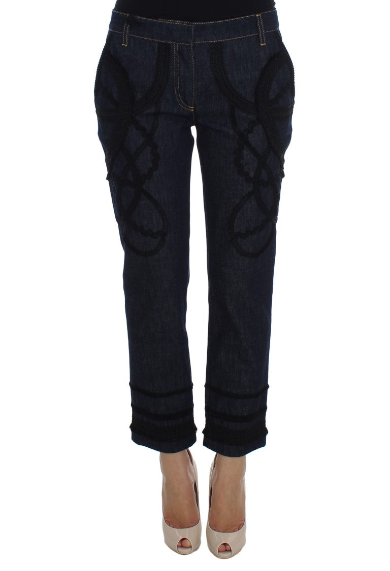 Indulge in the exquisite allure of Dolce & Gabbana Blue Denim Cotton CAPRI Torero Jeans, where unparalleled craftsmanship meets timeless elegance, perfect for every sophisticated occasion.