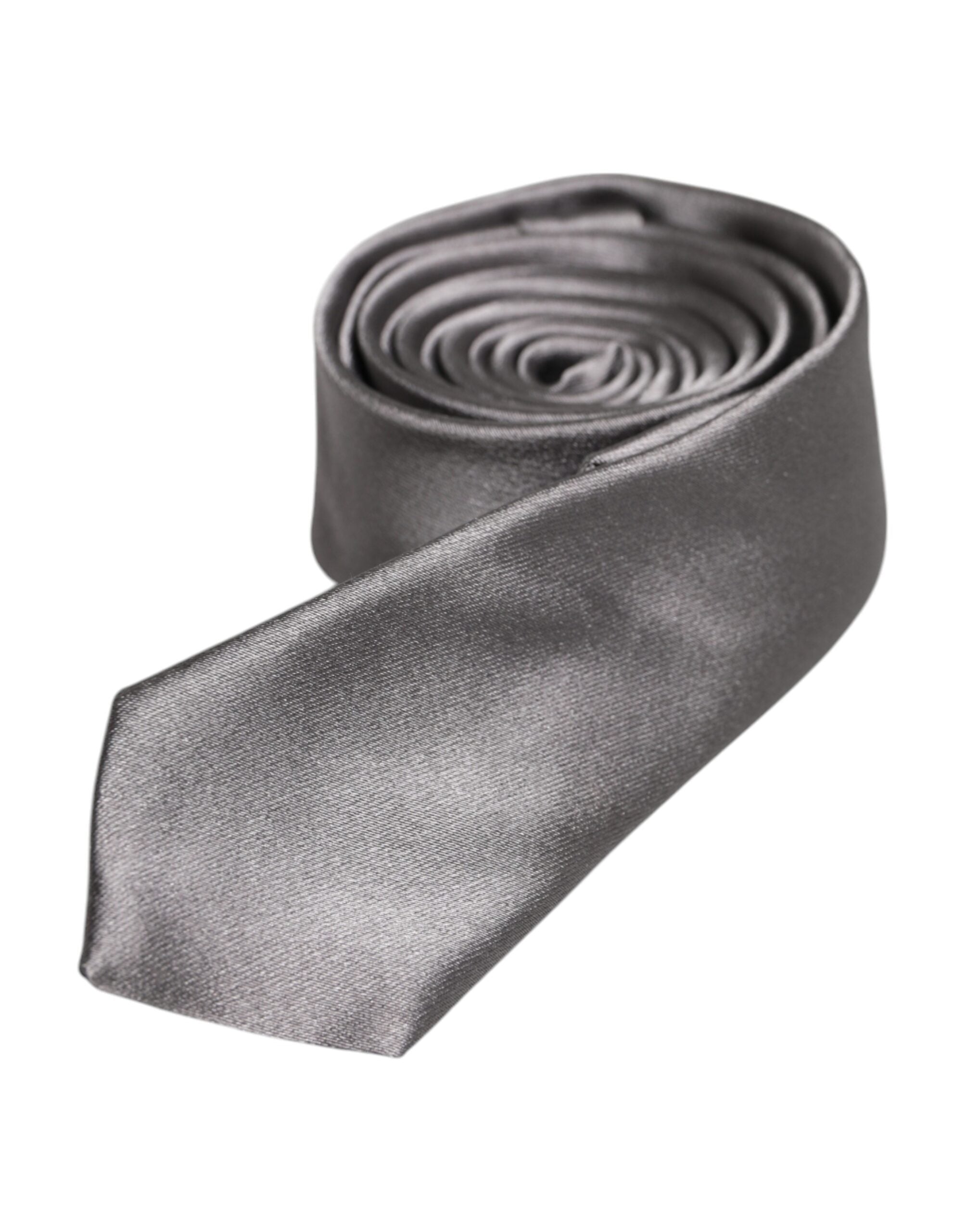 Dolce & Gabbana Metallic Silver Silk Adjustable Necktie Tie