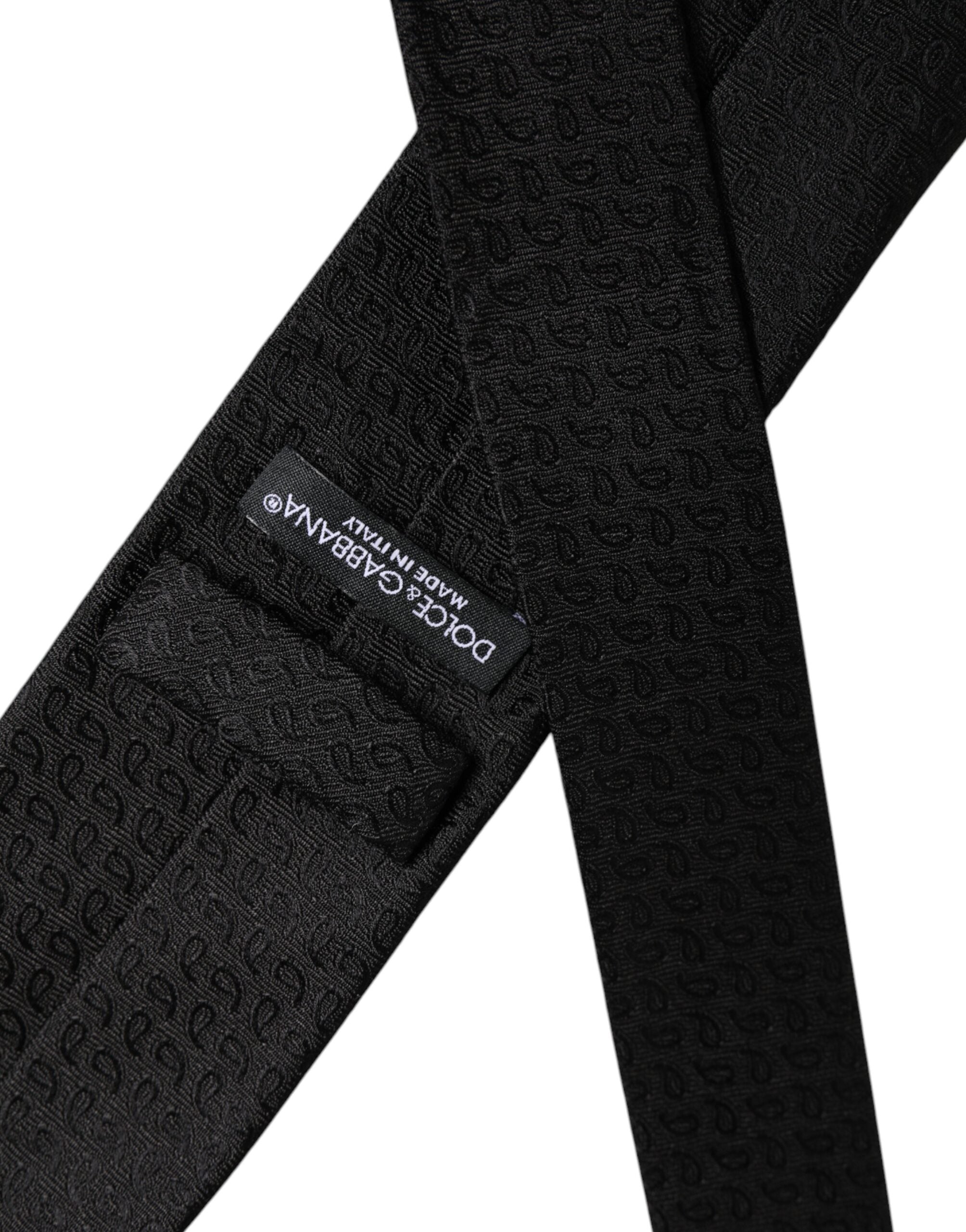 Dolce & Gabbana Black Patterned Silk Adjustable Necktie Tie