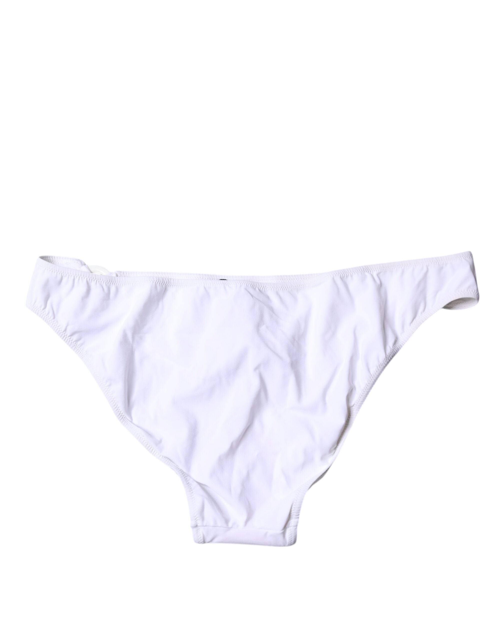 Elevate your beachwear collection with the Dolce & Gabbana White Nylon Beachwear Bikini Bottom, a masterpiece of Italian craftsmanship that embodies luxury and sophistication.