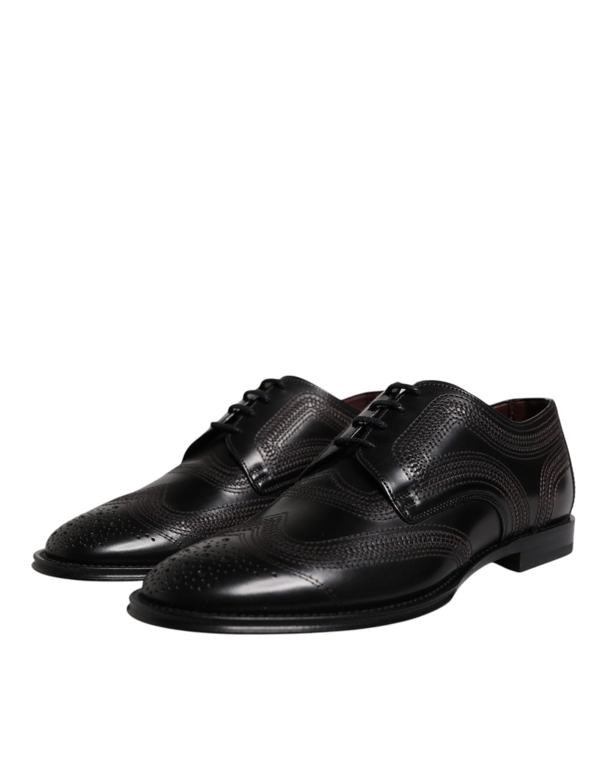 Dolce & Gabbana Black Embroidered Classic Leather Derby Dress Shoes