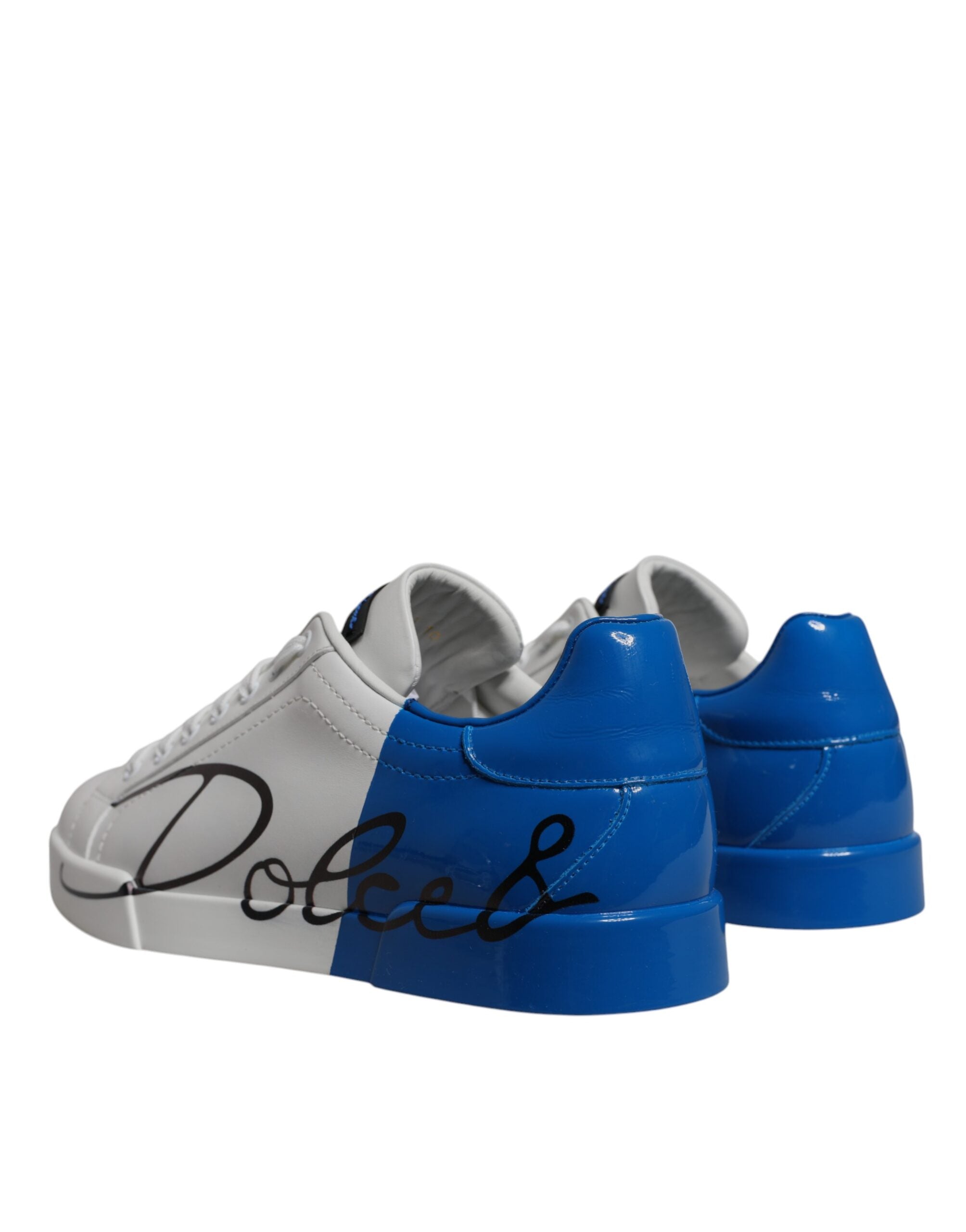 Dolce & Gabbana White Blue Leather Logo Low Top Sneakers Shoes