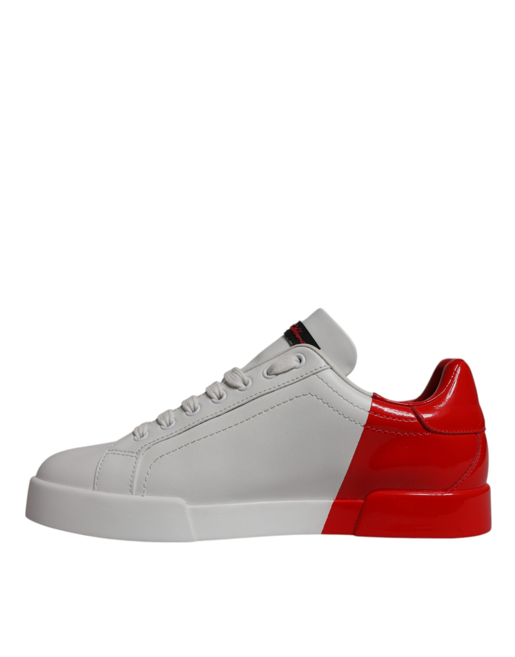 Dolce & Gabbana White Red Leather Logo Low Top Sneakers Shoes