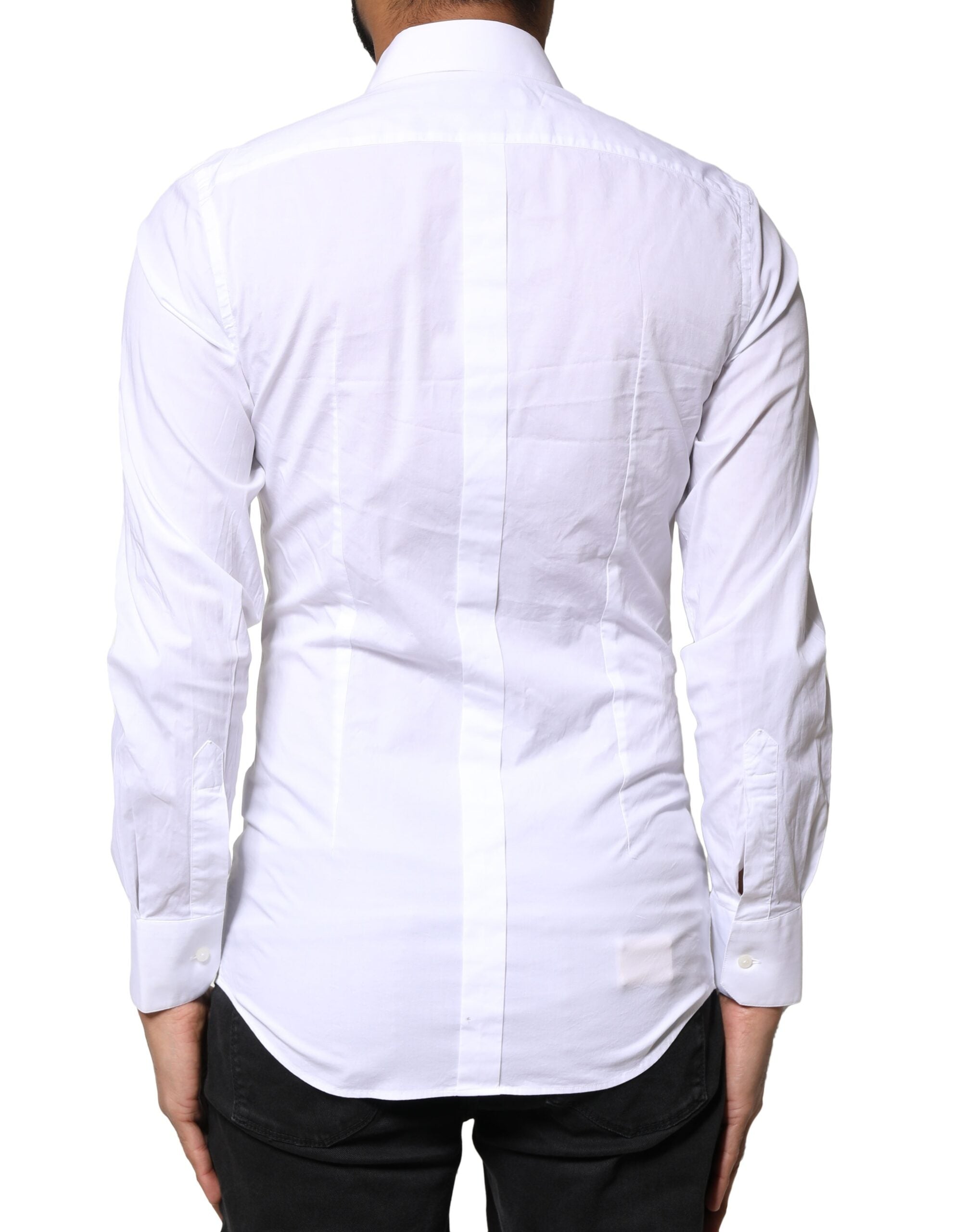 Dolce & Gabbana White GOLD Cotton Long Sleeves Dress Shirt