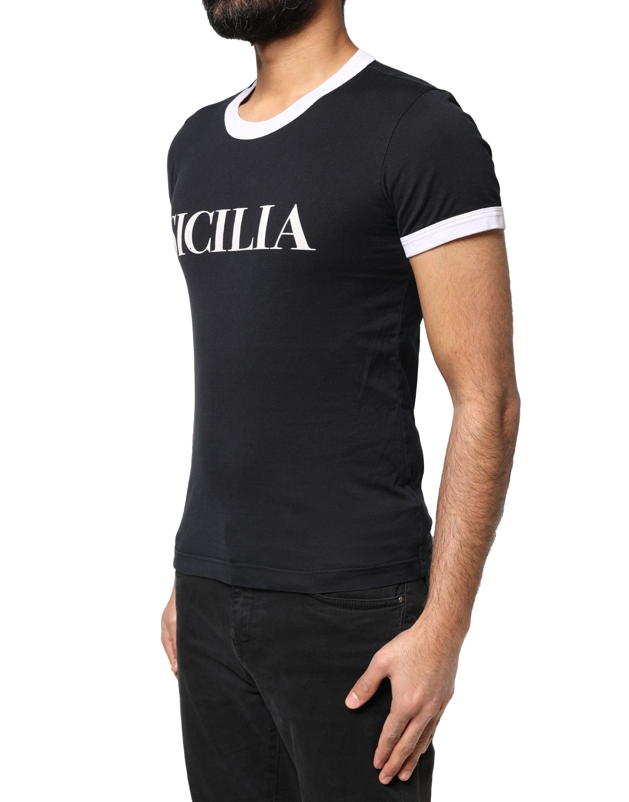 Dolce & Gabbana Black Sicilia Crew Neck Short Sleeve T-shirt