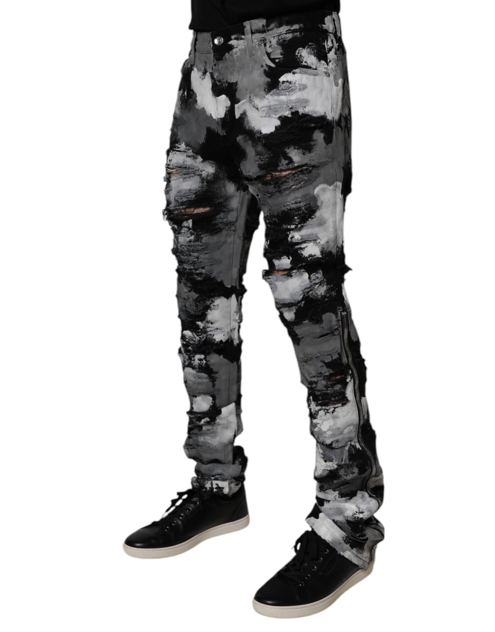 Dolce & Gabbana Multicolor Camouflage Tattered Skinny Denim Jeans