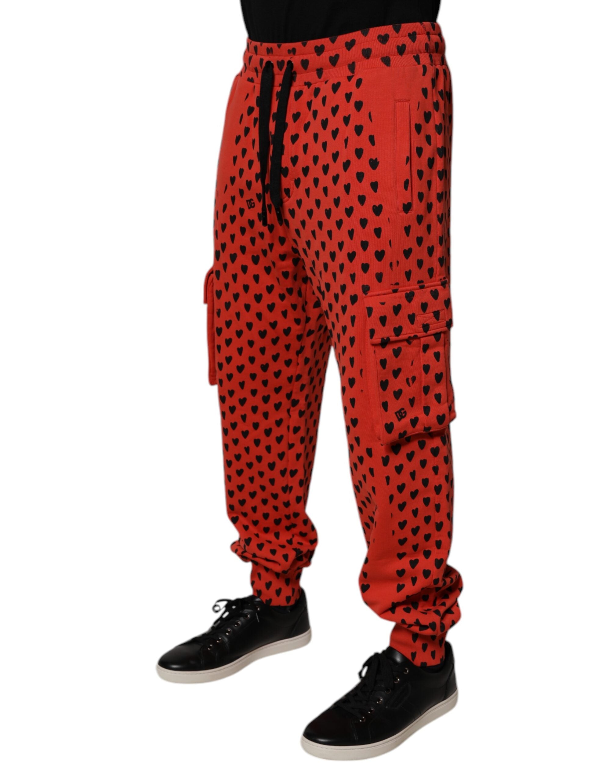 Dolce & Gabbana Red Hearts Cargo Jogger Men Sweatpants Pants