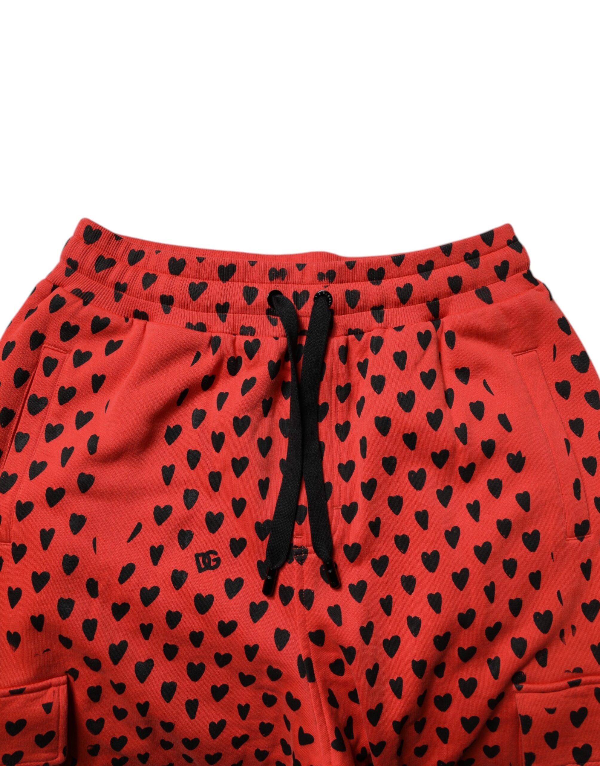 Dolce & Gabbana Red Hearts Cargo Jogger Men Sweatpants Pants