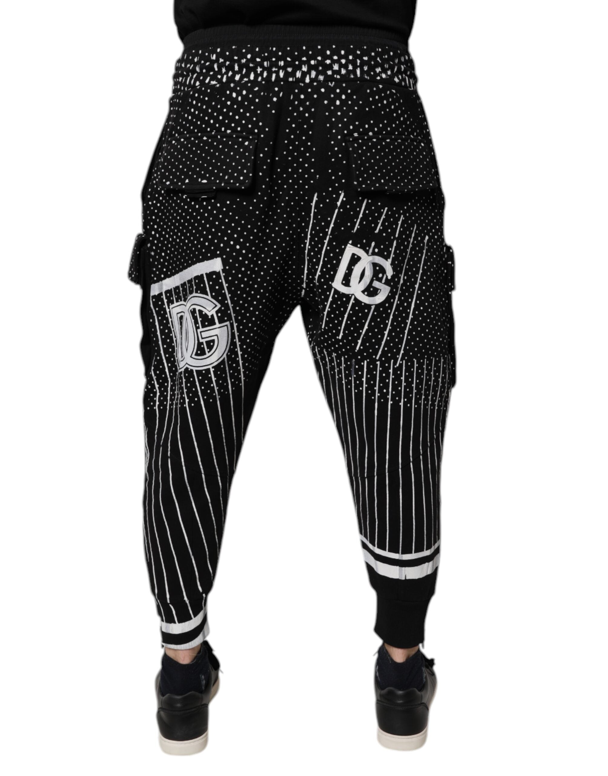 Dolce & Gabbana Black Polka Dot Stripes Cargo Jogger Sweatpants Pants