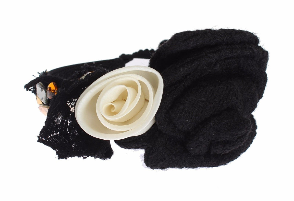 Elevate your elegance with the Dolce & Gabbana Diadem Headband Tiara, a luxurious blend of silk and wool, adorned with exquisite champagne crystals and gold detailing, embodying timeless sophistication.