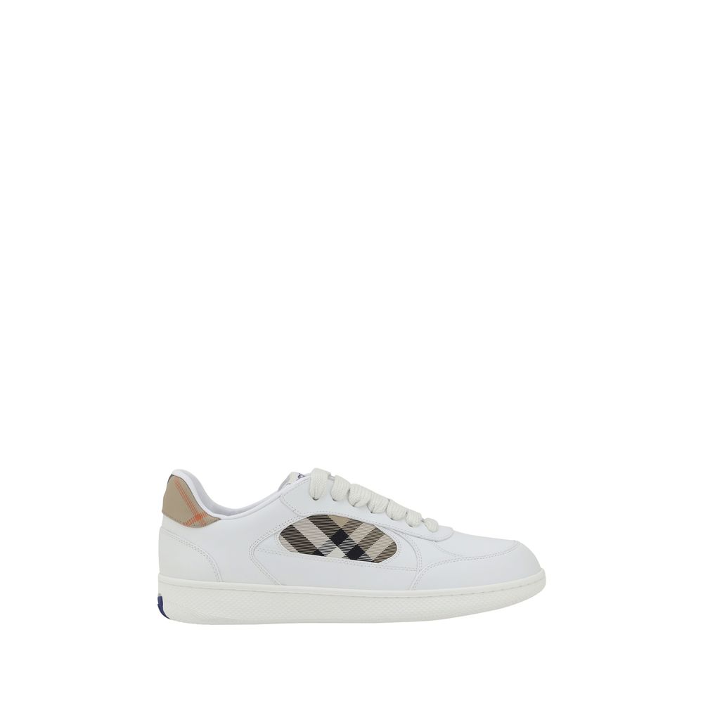 Step into unparalleled elegance with Burberry White Calf Leather Bos Taurus Low Top Sneakers from the Luxe Elegance Redefined Collection, where artisan craftsmanship meets timeless sophistication.