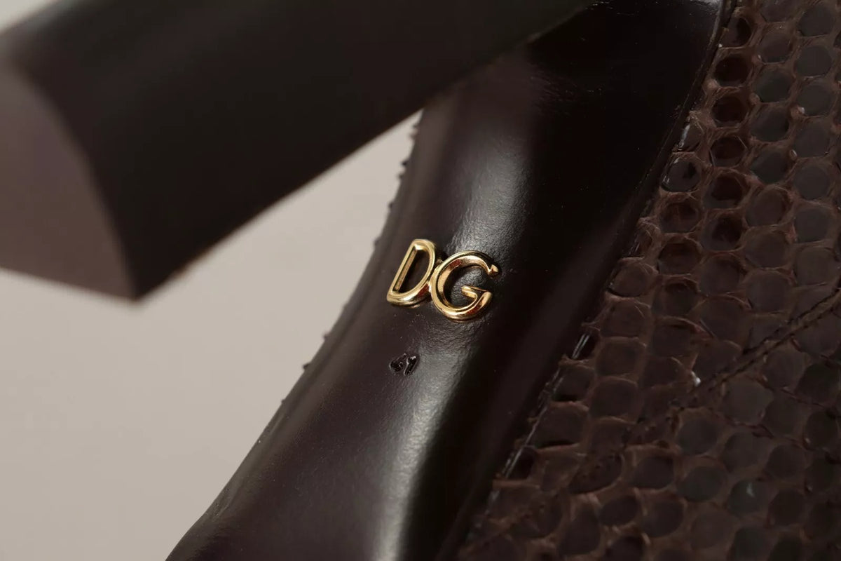 Indulge in the exquisite craftsmanship of Dolce & Gabbana's Brown Exotic Leather Heels High Boots, where luxury meets artistry for the discerning individual.