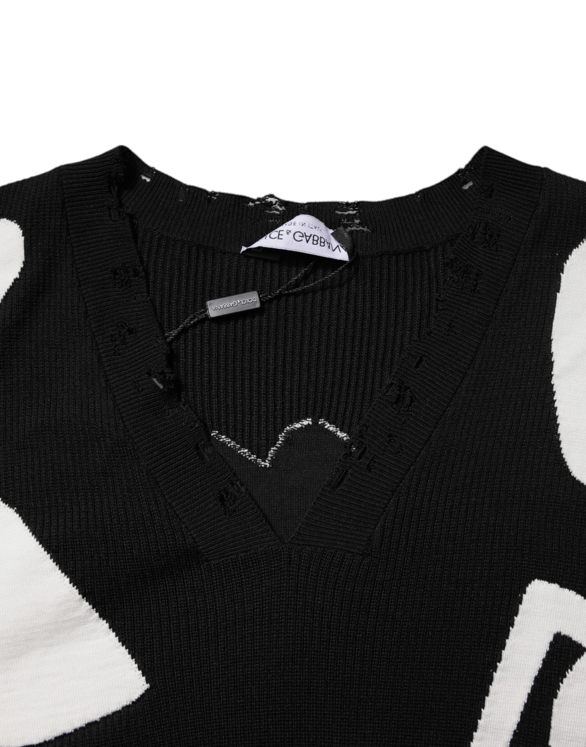 Dolce & Gabbana Black Hearts Silk Crew Neck Pullover Sweater