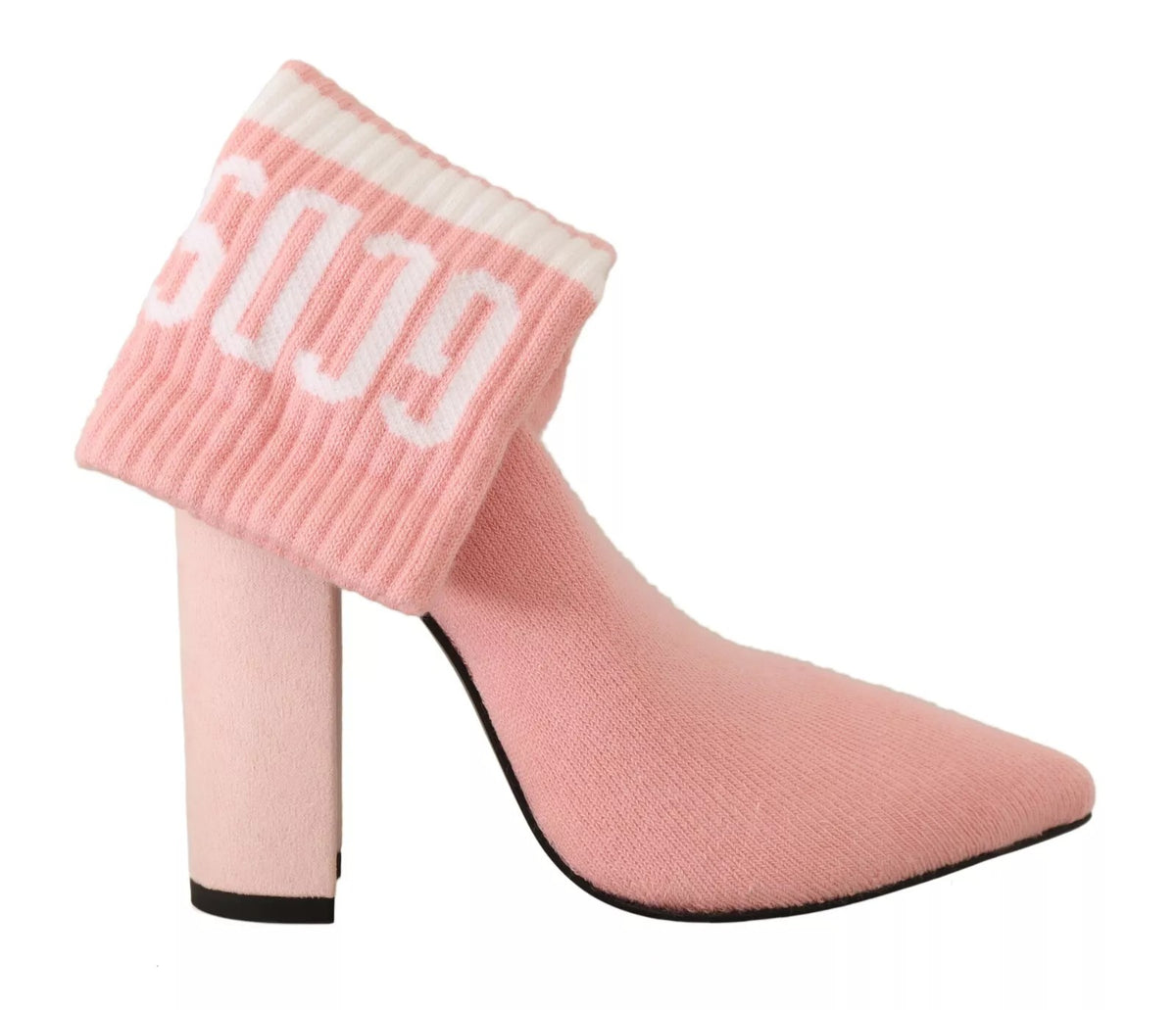 Step into a realm of elegance with GCDS Pink Suede Logo Socks Block Heel Ankle Boots, where luxurious craftsmanship meets avant-garde design for the modern connoisseur.