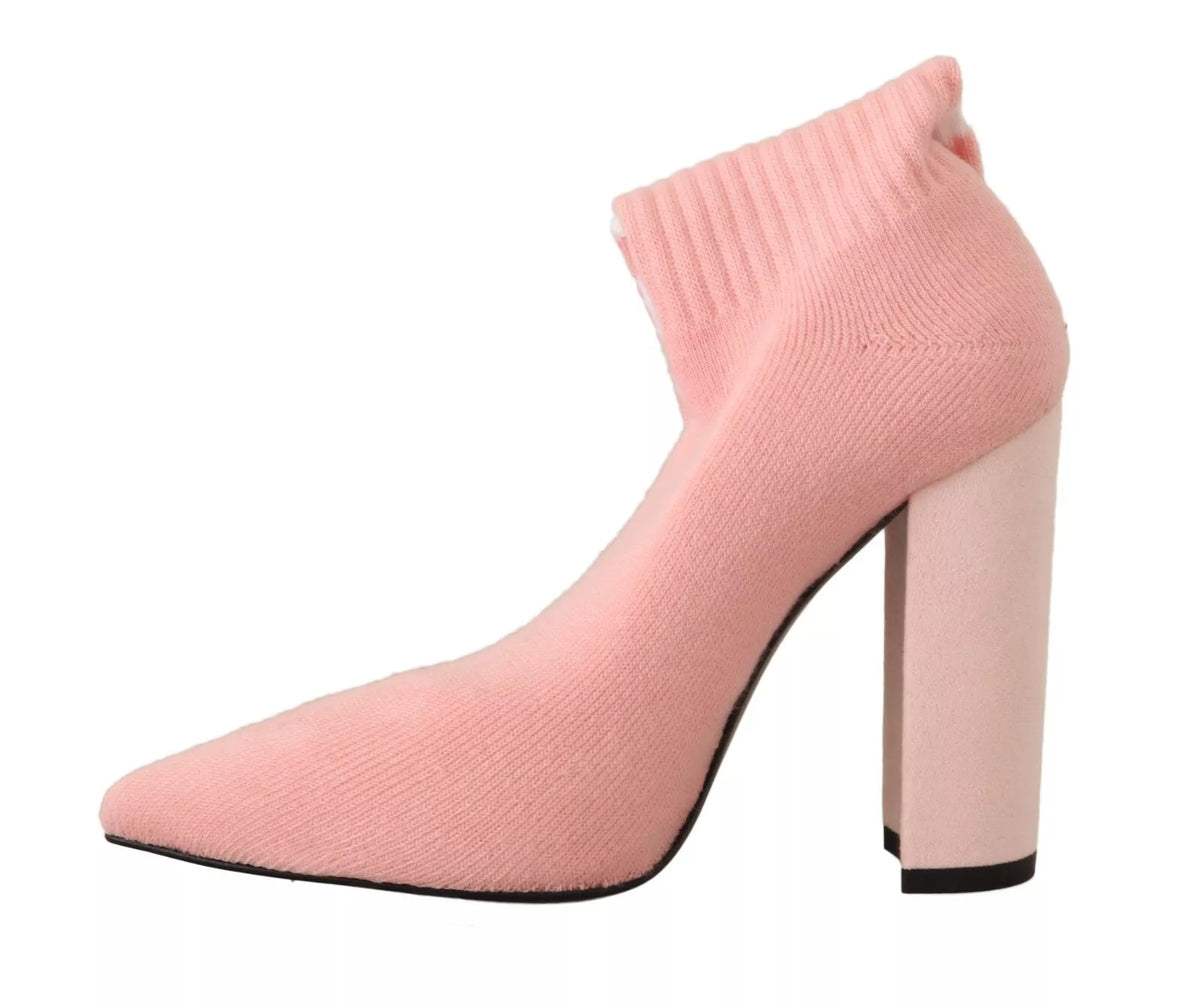 Elevate your style with GCDS Pink Suede Logo Socks Block Heel Ankle Boots, where luxurious craftsmanship meets bold design, perfect for the discerning individual.