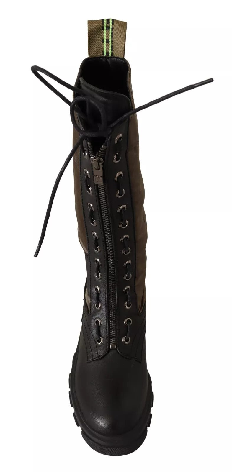 Step into elegance with Gaelle Black Green High Combat Boots, where artisanal craftsmanship meets luxurious materials, embodying sophistication and timeless allure.