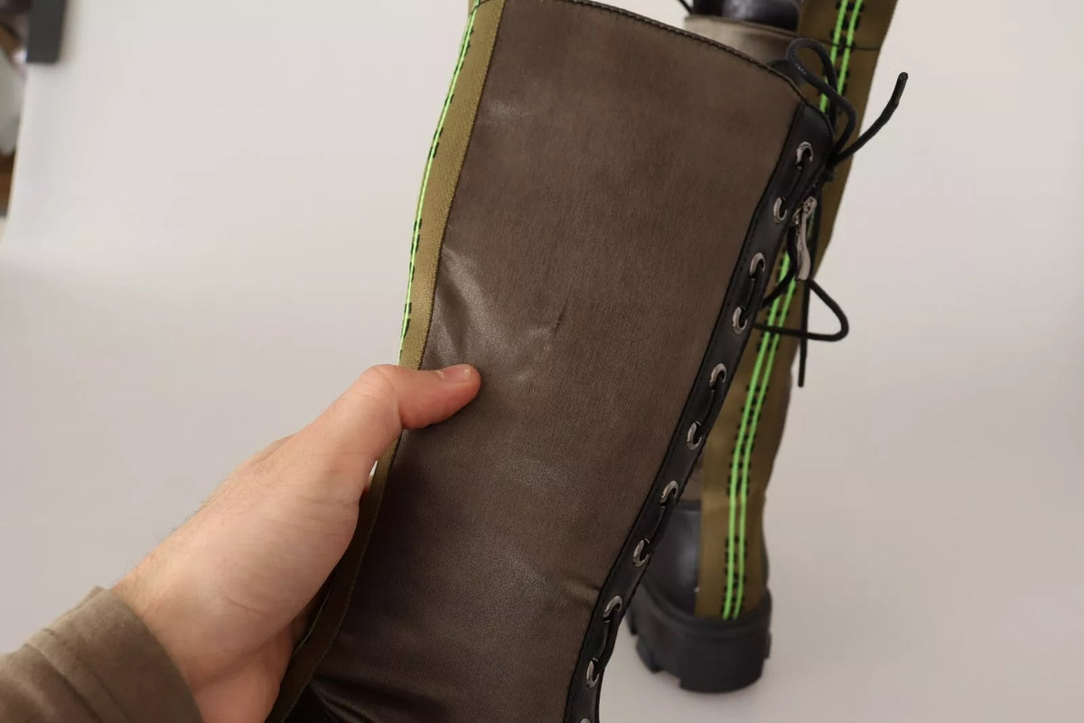 Step into a realm of elegance with Gaelle Black Green High Combat Boots, where artisanal craftsmanship meets luxurious materials, embodying timeless sophistication for the discerning individual.