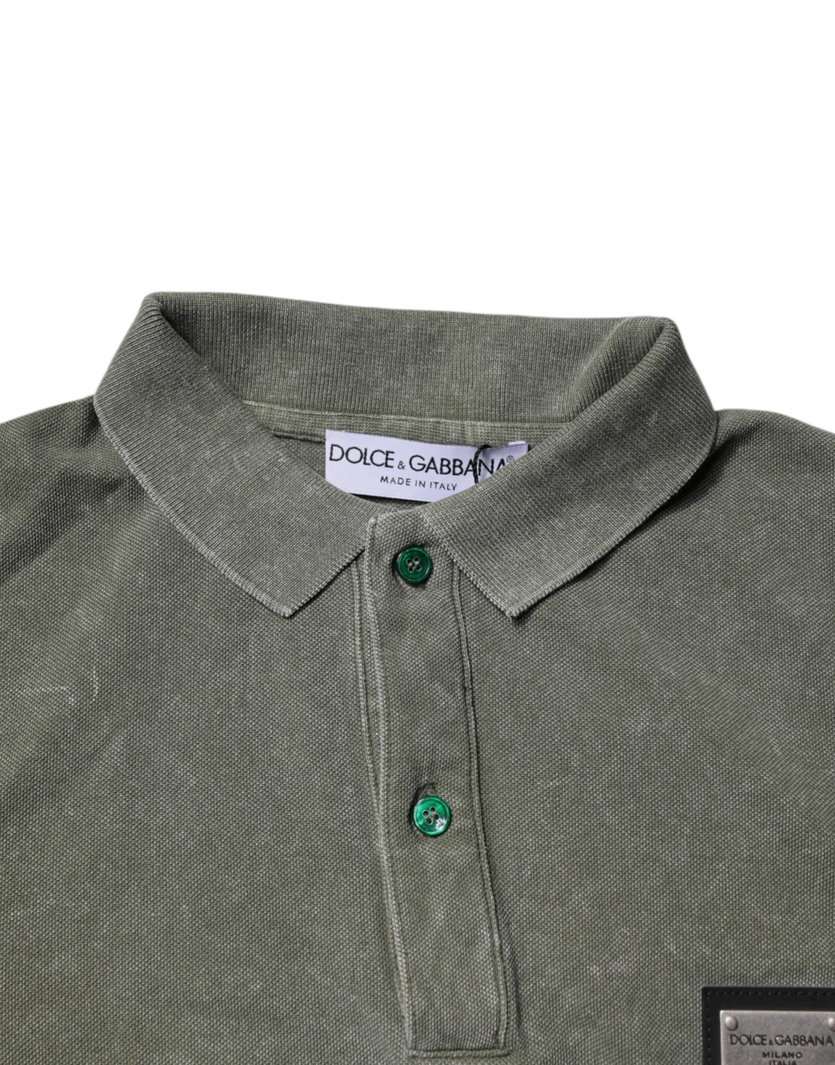 Elevate your wardrobe with the Dolce & Gabbana Army Green Logo Plaque Cotton Polo Shirt, a masterpiece of Italian craftsmanship that embodies luxury and sophistication.