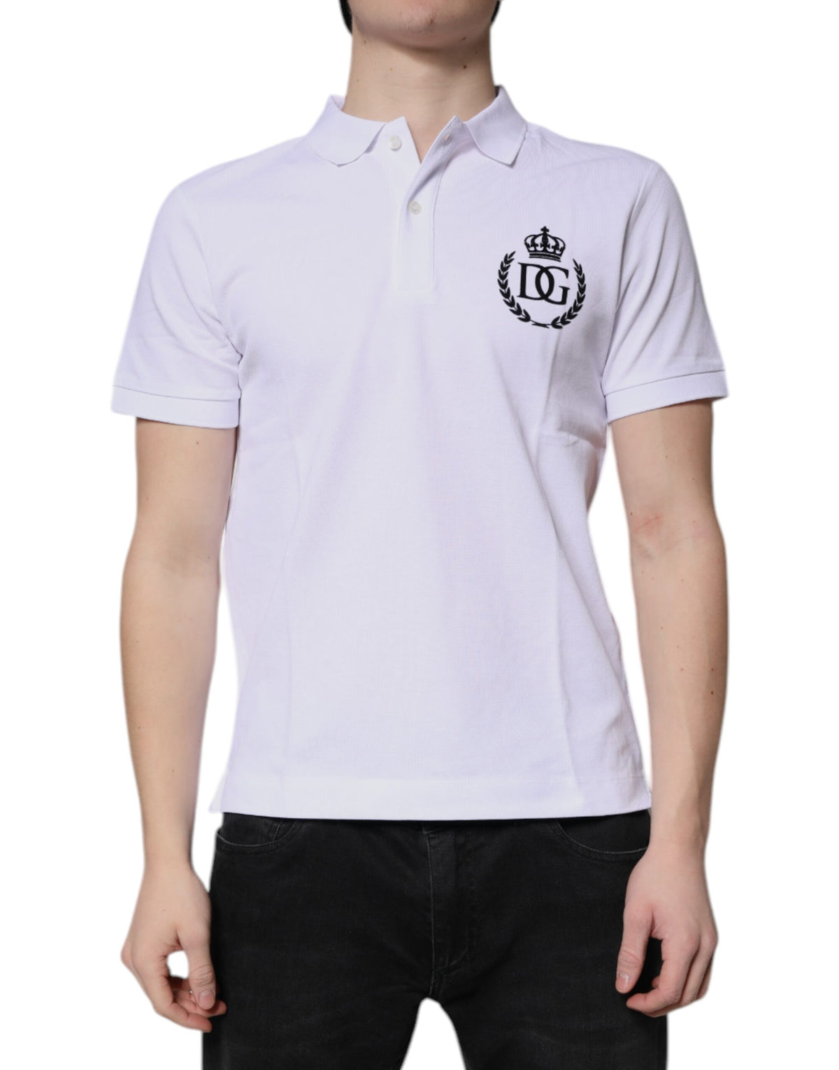 Indulge in the elegance of the Dolce & Gabbana White Cotton Crown Collared Polo T-shirt, a testament to Italian craftsmanship that elevates your style with luxurious sophistication.