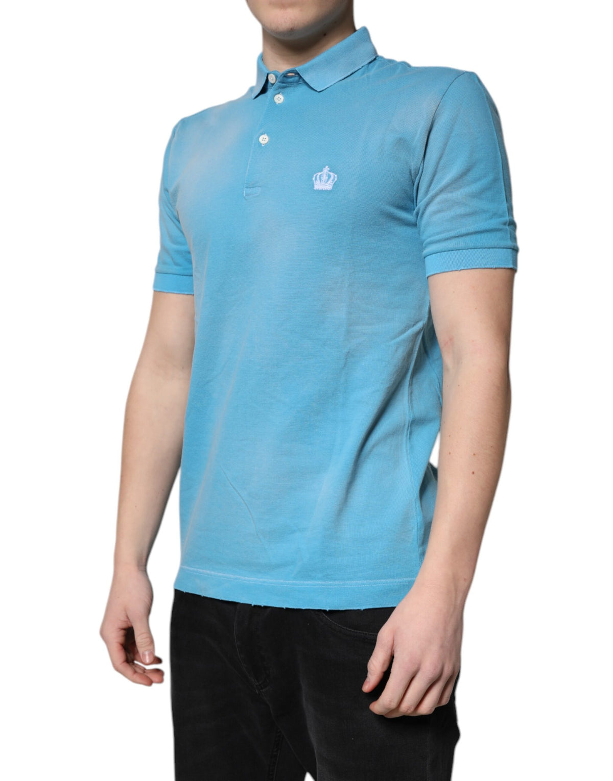 Experience the exquisite Dolce & Gabbana Blue Cotton Crown Collared Polo T-shirt, a testament to Italian craftsmanship that elevates your wardrobe with timeless elegance.